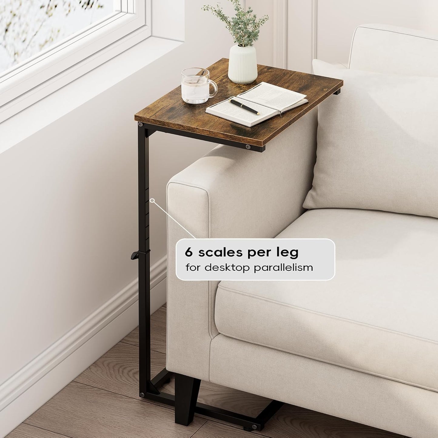 Vagusicc C Shaped End Table for Couch, 33.2'' Tall C Table Adjustable Height Side Table, Small Side Table for Small Spaces, Couch Tables That Slide Under, Tv Tray Table for Living Room, Rustic Brown