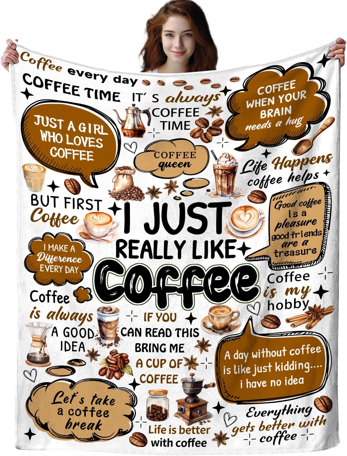 Coffee Blanket Cafe Gift for Girls Women,Coffee Cup Beans Throw Blankets,Funny Gift for Lovers 60"x50"