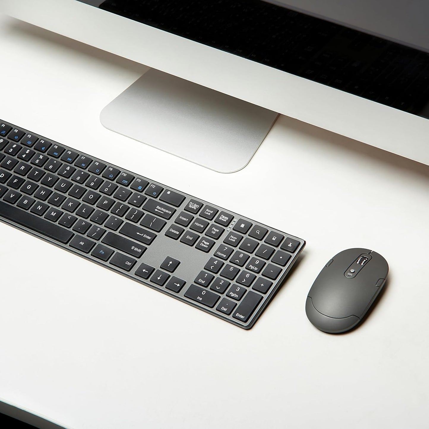 Amazon Basics Ultra Premium Wireless Keyboard and Mouse Combo, Rechargeable, Full-Size with Number Pad, Sleek Design, Plug and Play, Quiet Typing, 2.4GHz USB Receiver, Black
