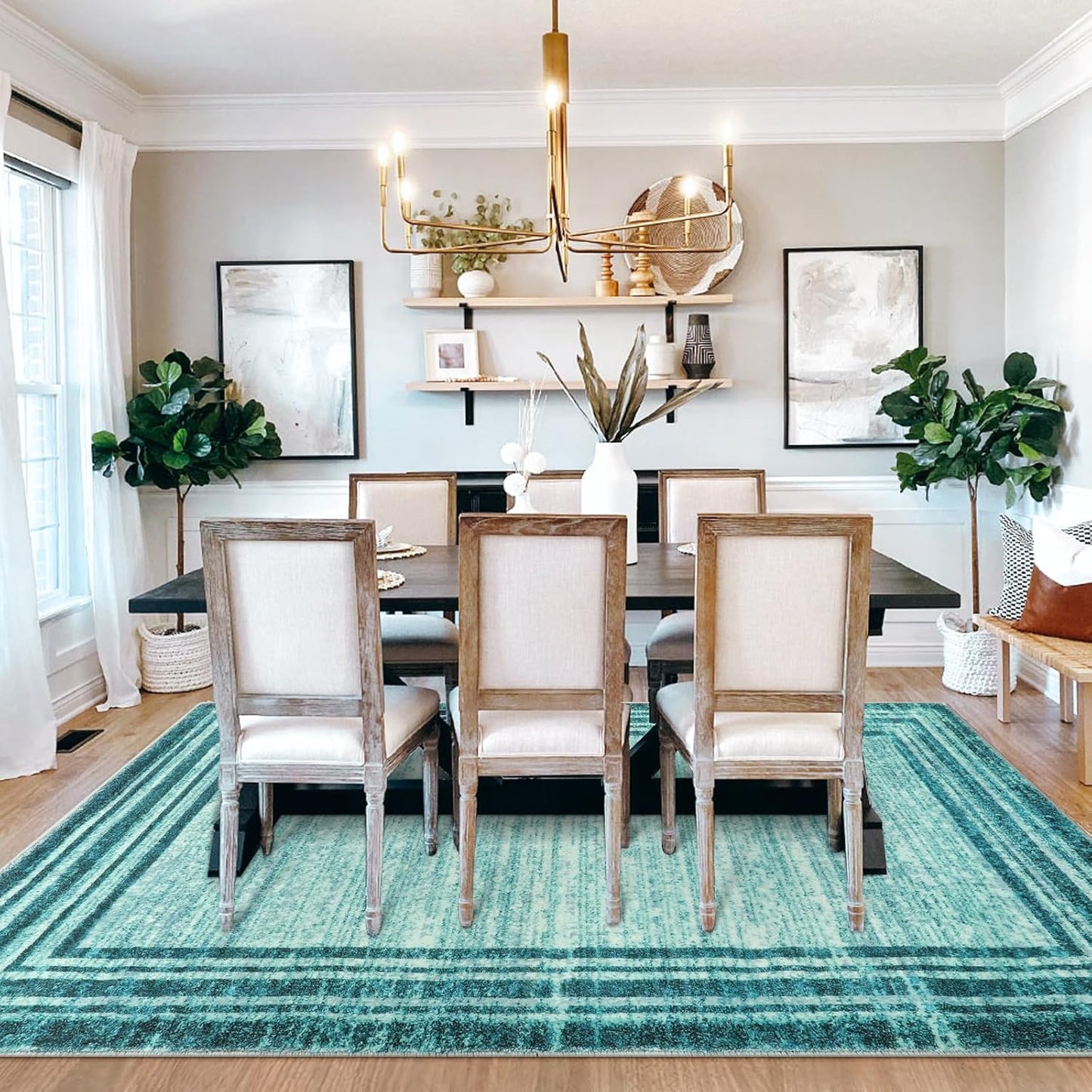 Lahome Amabel Abstract Teal 8x10 Area Rugs for Living Room, Washable Modern Bedroom Rug 8x10 Stain Resistant, Low-Pile Soft Minimalist Bordered Large Indoor Carpet for Office Dining Room