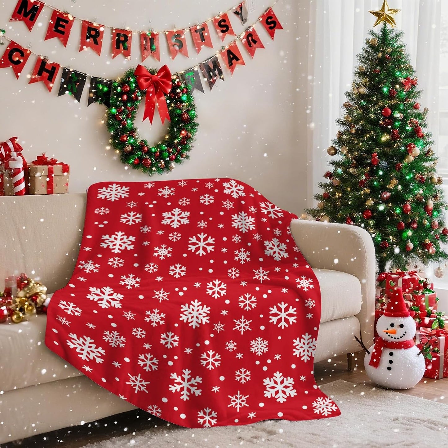 Christmas Throw Blanket - Ultra Soft Flannel Holiday Blankets for Couch & Bed, 50x40 Inch Cozy Lightweight Warm Blanket for Adults Kids, Machine Washable with Snowflake