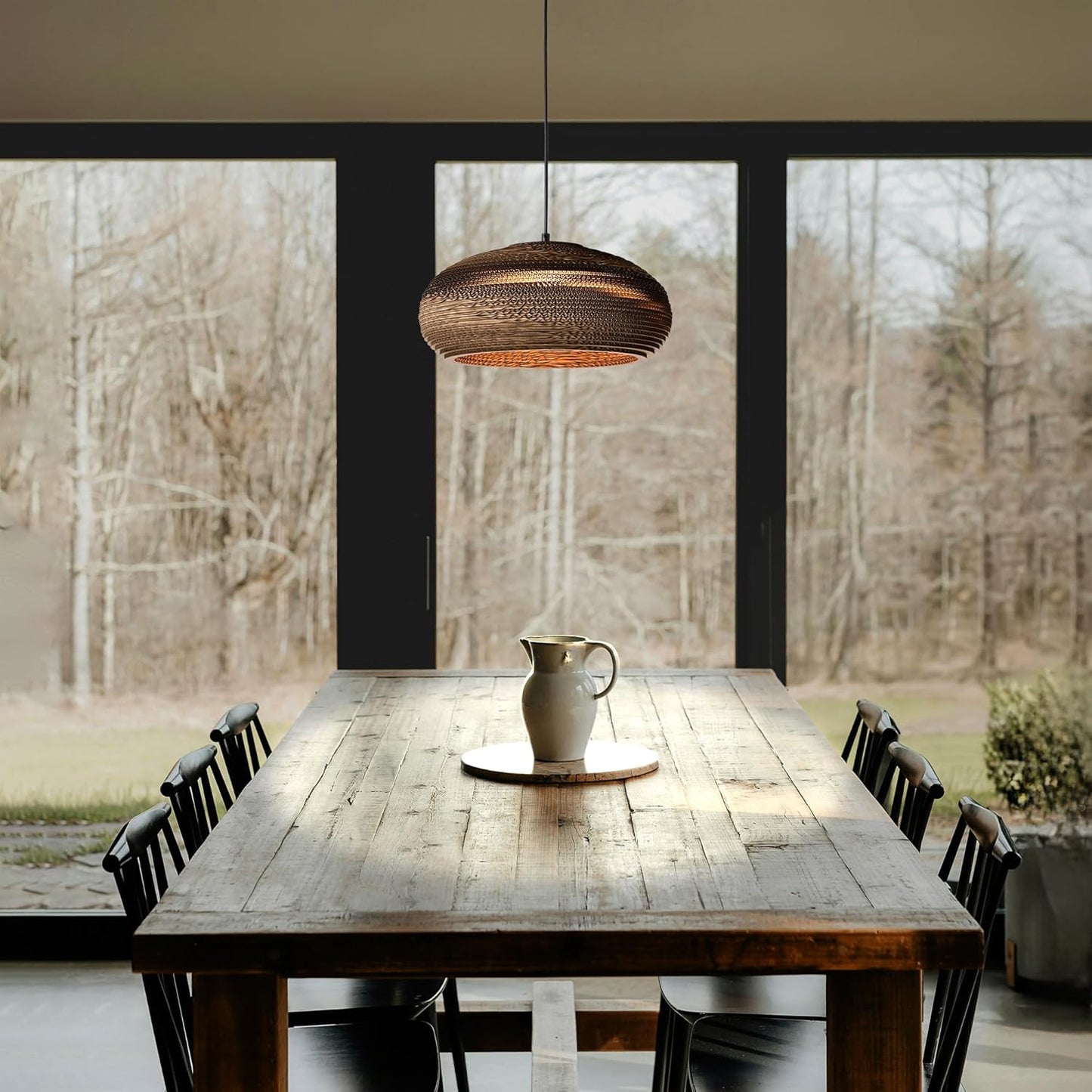 Edvivi Pendant Light with Nordic Style Dome Paper Shade, 1-Light 15.75 in. Dia Natural Brown Cardboard Chandelier, Adjustable Hanging Light Fixture for Dining Table, No Bulbs Included