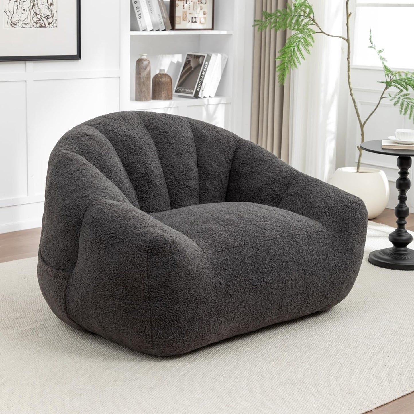 MINCETA Giant Bean Bag Chairs for Adults, Comfy Bean Bag Chair with Armrests, 35" D x 41.4" W, Dark Gray Beanbag Sofa for Living Room, Bedroom, Filler Included