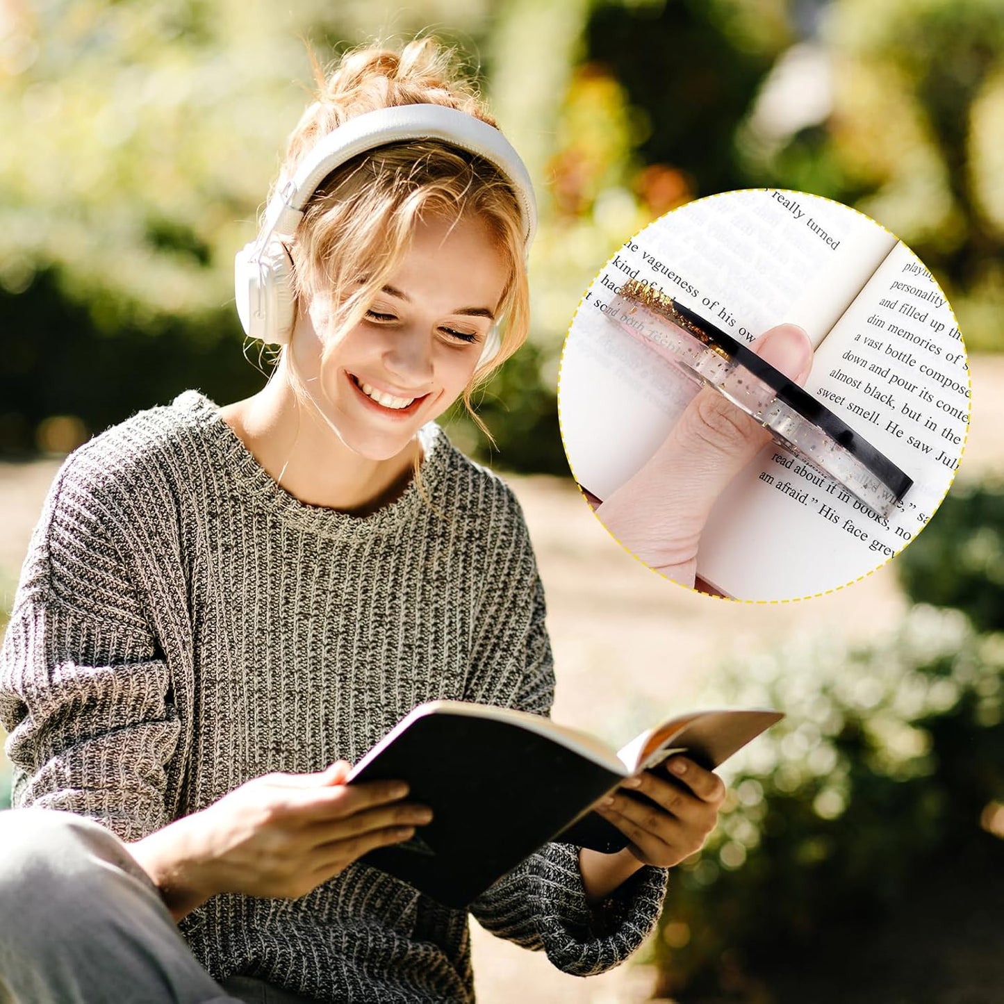 cobee Dried Flower Book Holder, 2 Pcs Handmade Thumb Book Page Holder Resin Reading Accessories Ring Book Opener Floral Bookmark for Teachers Book Lovers(White,Black,Pink)