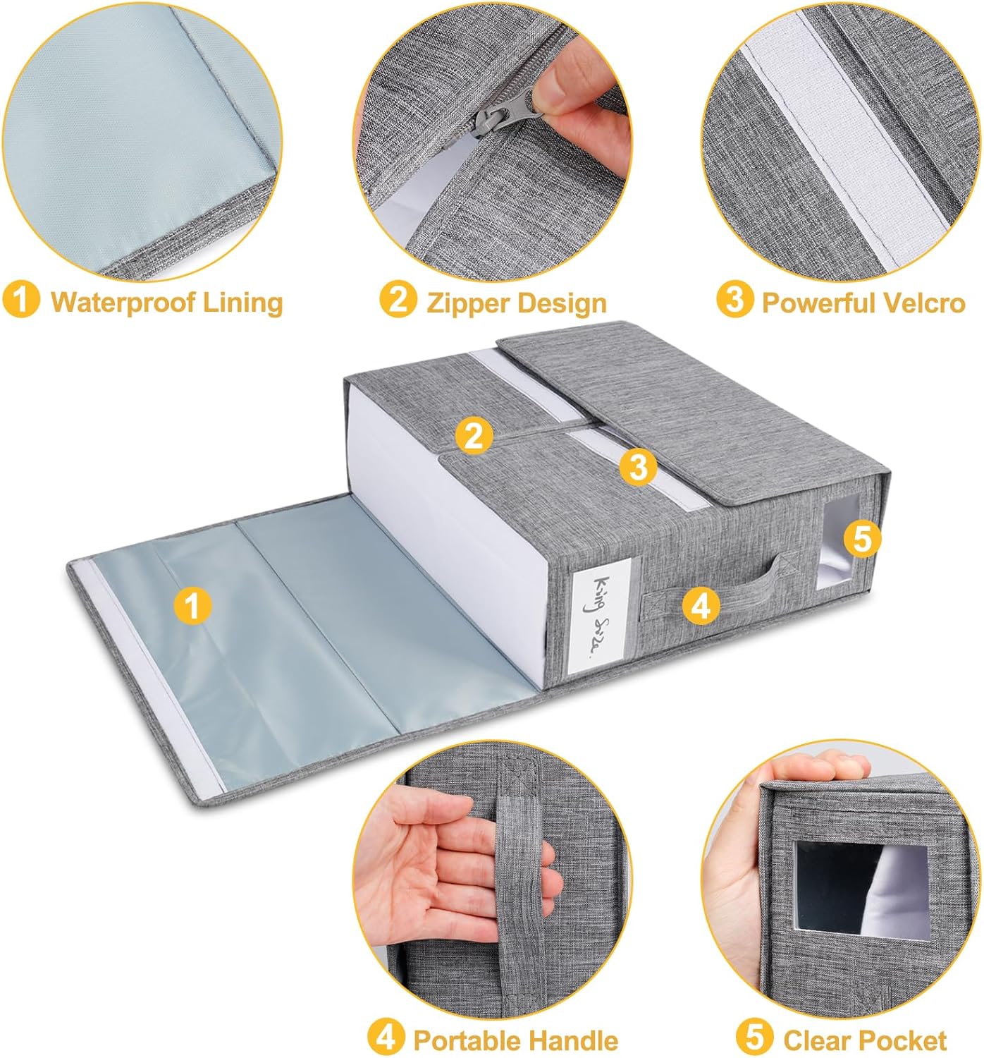 Cosybreeze Bed Sheet Organizers and Storage, Foldable Bed Sheet Set 4 Pack Twin/Full/King/Queen Size Organizing Bedding Container Linen Closet Organizer for Duvet Covers Clothes Towels, Grey