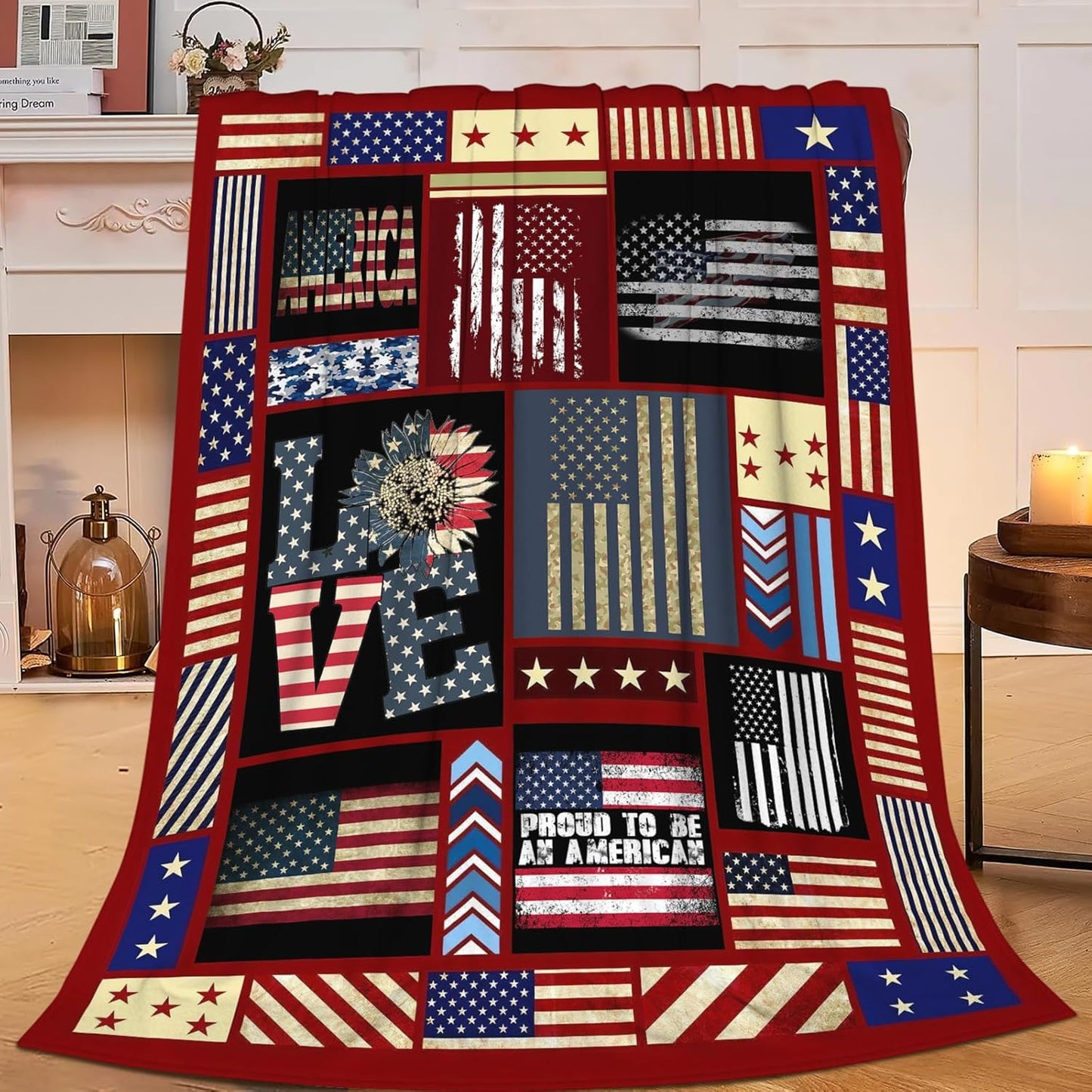 Veteran Blanket American Flag Throw Blanket Veterans Day Gifts for Men Women Adults Super Soft Cozy Plush Fluffy Fuzzy Fleece Blanket Decor 40''X50''