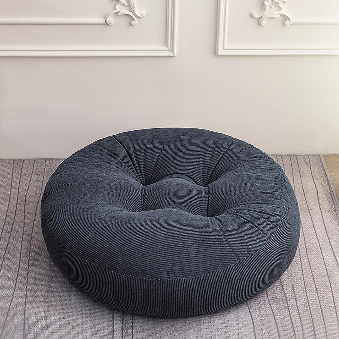 Be&xn Round Corduroy Fluffy Chair Pad Floor Pillow for Adults,Thicken Warm Seat Cushion Floor mat for Home Office Dining Kitchen (Dark Gray, De:18inch)