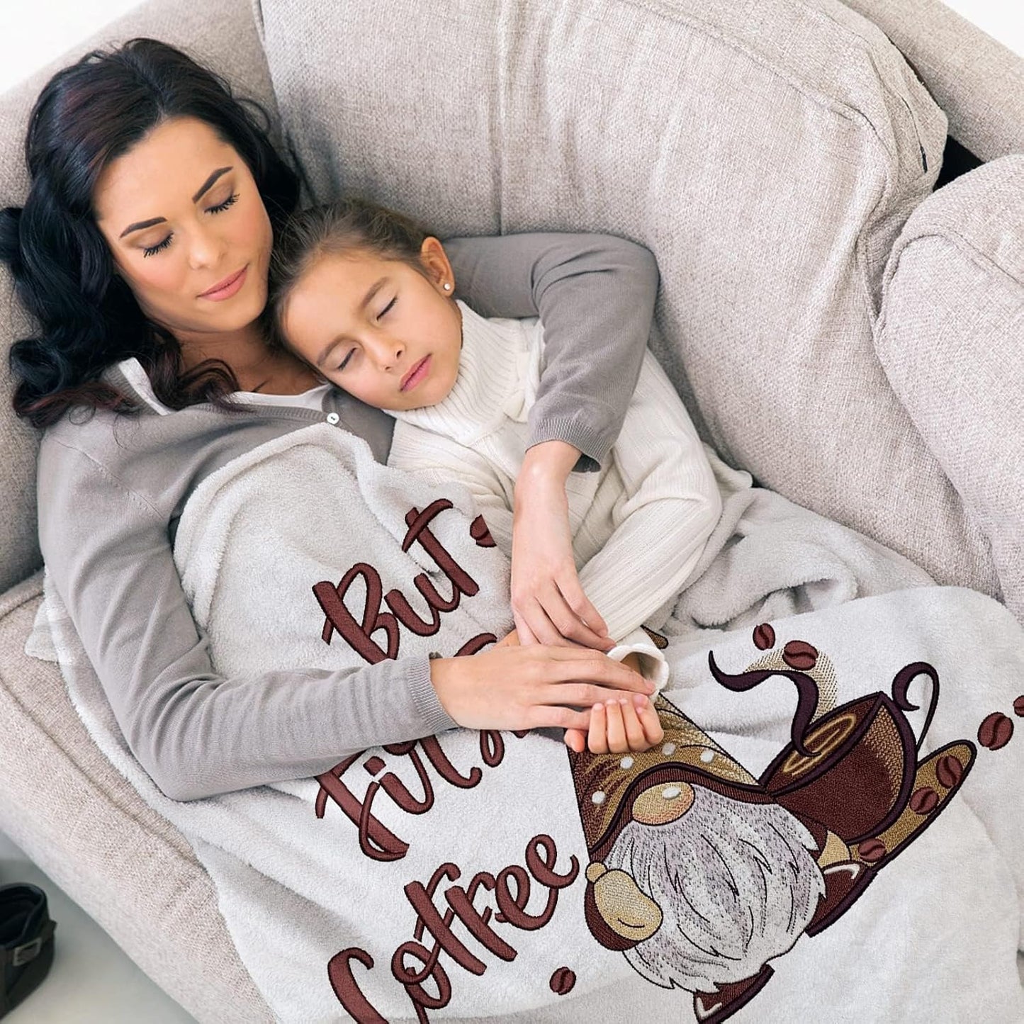Coffee Gnome Blanket for Women, Gnomes Gifts for Women, But First Coffee Theme Blanket Gifts for Gnome Lover, Soft Lightweight Flannel Throw Blanket for Couch, 50x60 Inch