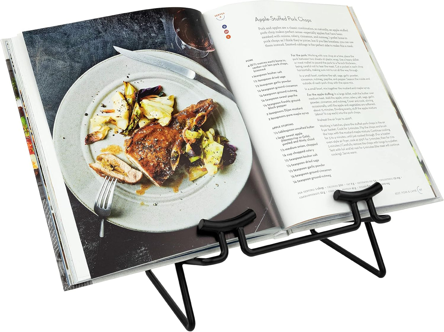 Spectrum Cookbook Stand for Kitchen Counter Tops Modern Recipe Book Holder Black, Angled Elevated Steel Recipe Organizer for Displaying Cook Books and Tablet Recipes in Kitchen Dining Room Storage