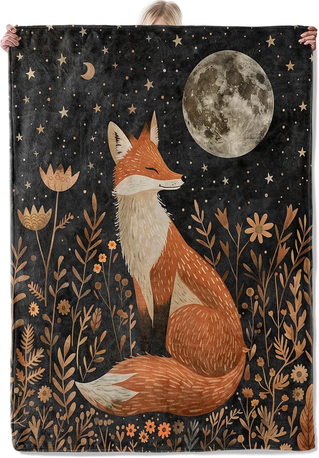 Forest Fox Moon Throw Blanket Gifts for Women Adults Girls, Soft Fuzzy Warm Cozy Flannel Blankets for Bedroom, Travel, Couch, Home Decor 50x60 in