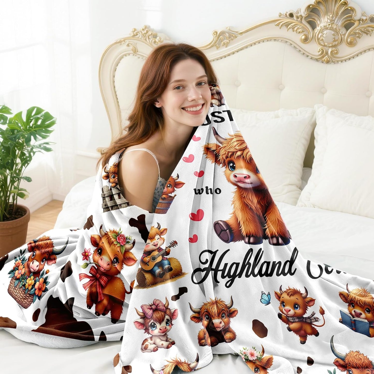 Highland Cow Blanket Gifts for Women Girls Ultra Soft Flannel Highland Cow Print Throw Blanket Cows Lovers Gifts Birthday Decor for Kids Adults Stuff 50"x40"