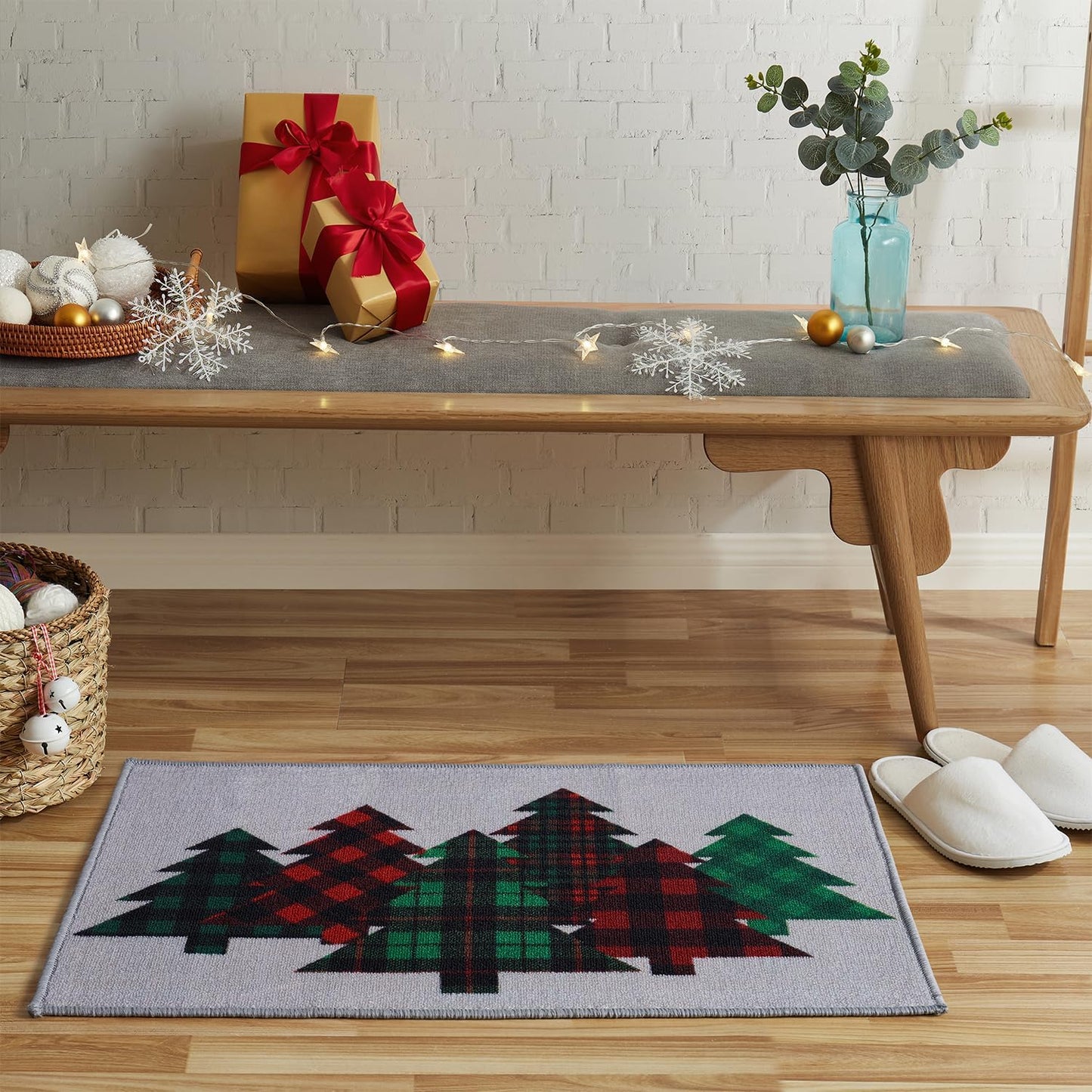 VCNY Home - Scatter Rug, Stain & Water Resistant, Holiday Printed Home Decor (Plaid Christmas Tree Collection, 20" x 30")
