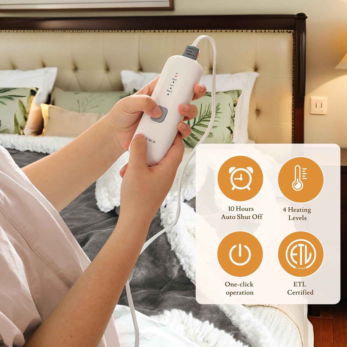 Electric Heated Blanket 72"x84" Full Size Flannel & Sherpa - 4 Heat Settings & 10H Auto Shut Off for Safe Overnight Use, Fast Heating, Machine Washable for Bed, Couch, Office - Light Gray