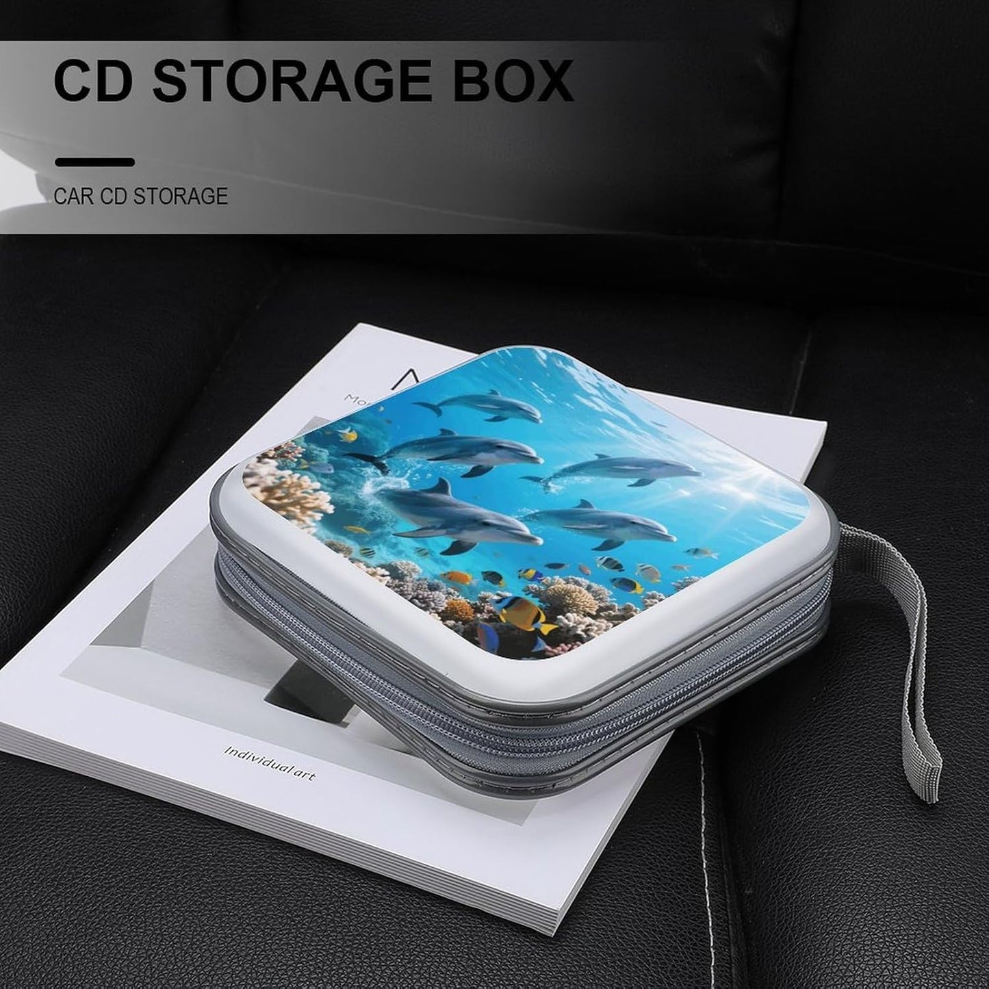 Cute Dolphins CD Case Portable Zipper CD Case 40 Capacity Hard Plastic DVD Cases Holder Large Storage Disc Wallet Bag for Car Home Travel DVD Collection Bag