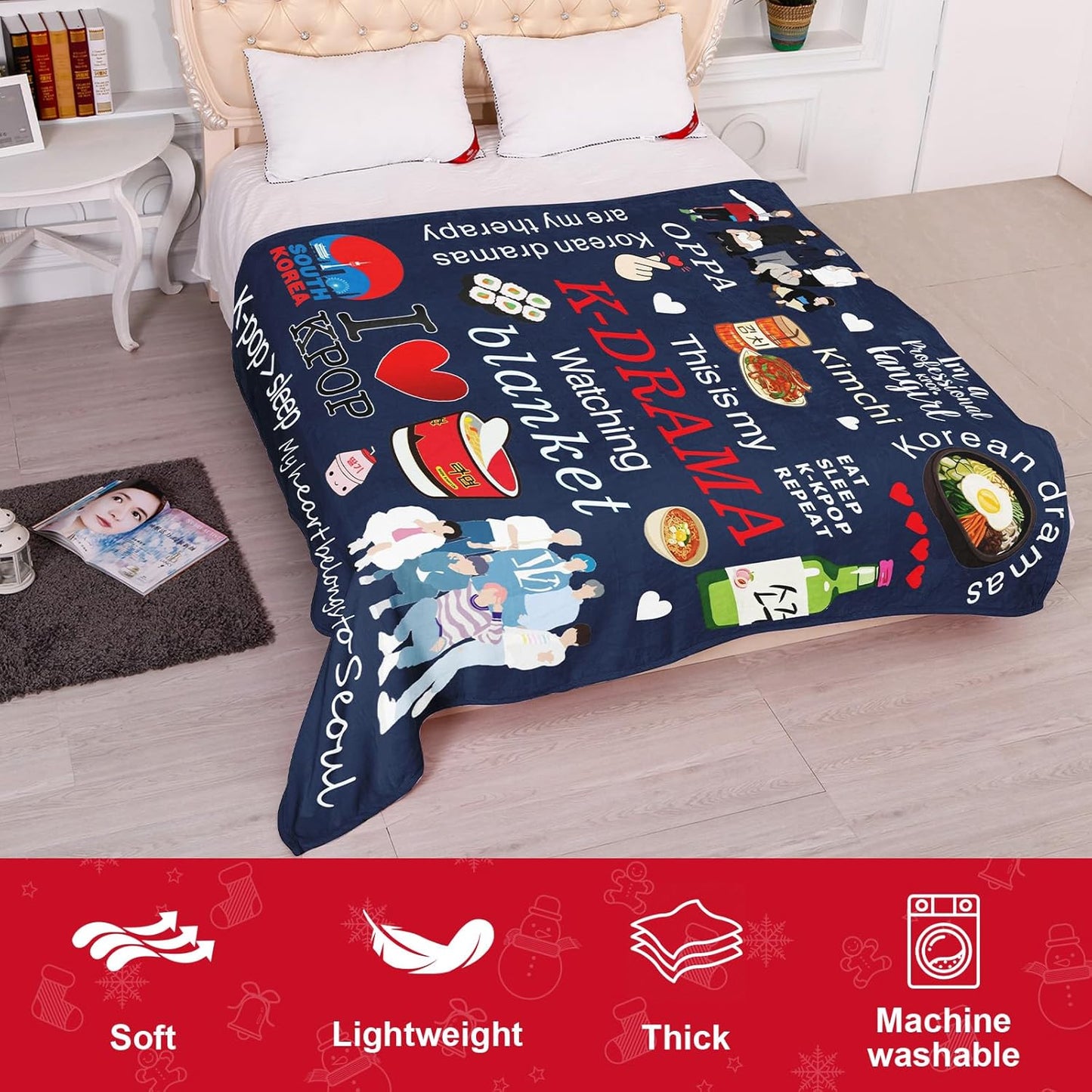 Korean Drama Blanket - Soft & Cozy Throw for Korean Drama Fans, Perfect for Binge-Watching, Kpop Lovers, Kimchi, Oppa, Korean Food, for Fangirls & Fanboys 50x40 inches