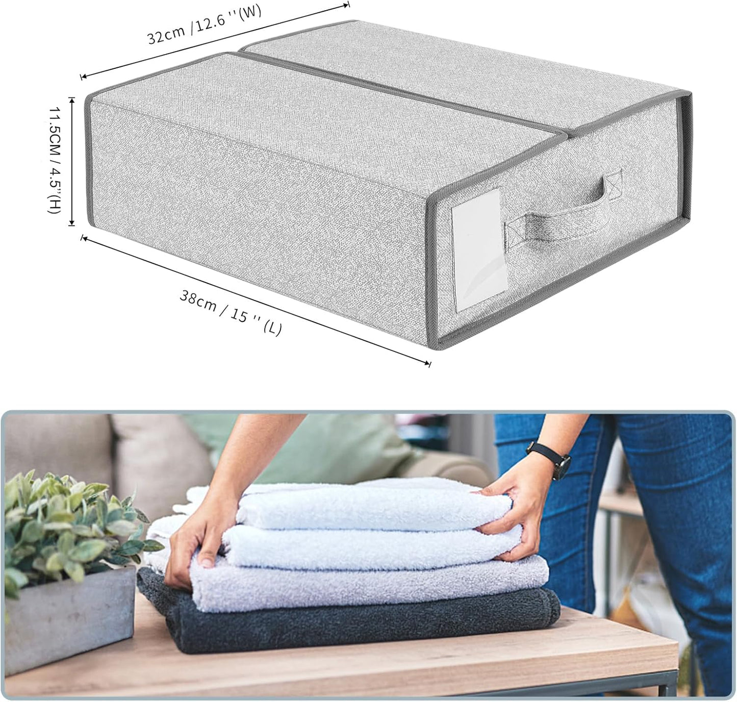 Gleiven 4-Pack Bed Sheet Organizers and Storage – Foldable Linen Fabric Storage Box with Label Slot, Closet Organizer for Bedding Sheets, Duvet Covers, and Pillowcases-gray
