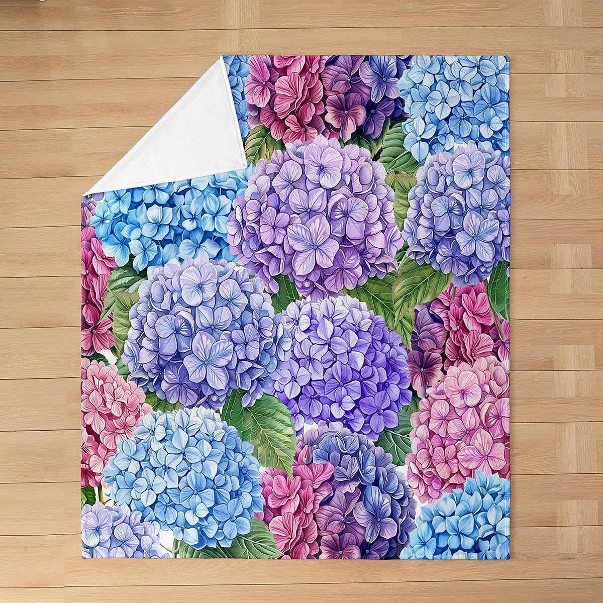 Erosebridal Hydrangea Blanket Throw 50x60,Rainbow Groovy Floral Throw Blankets,Watercolor Vintage Flowers Flannel Blanket,Spring Summer Vibrant Blossom Decor,Blue Purple,Lightweight