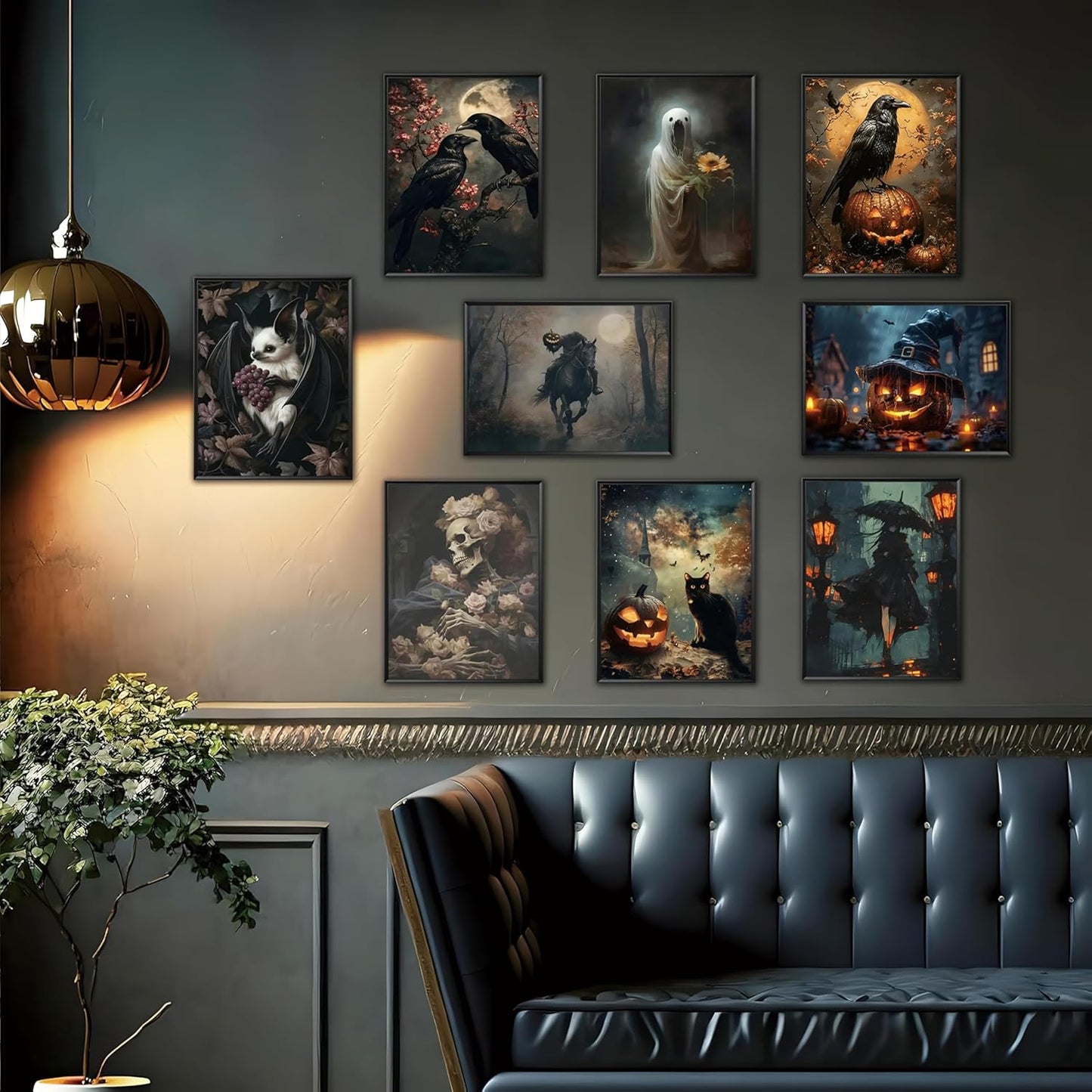 ARKZSHO Halloween Wall Art Canvas Prints Set of 9, Dark Academia Wall Decor Painting, Gothic Spooky Aesthetic Picture for Gallery Living Room Bedroom Office Decor 8x10 inch Unframed