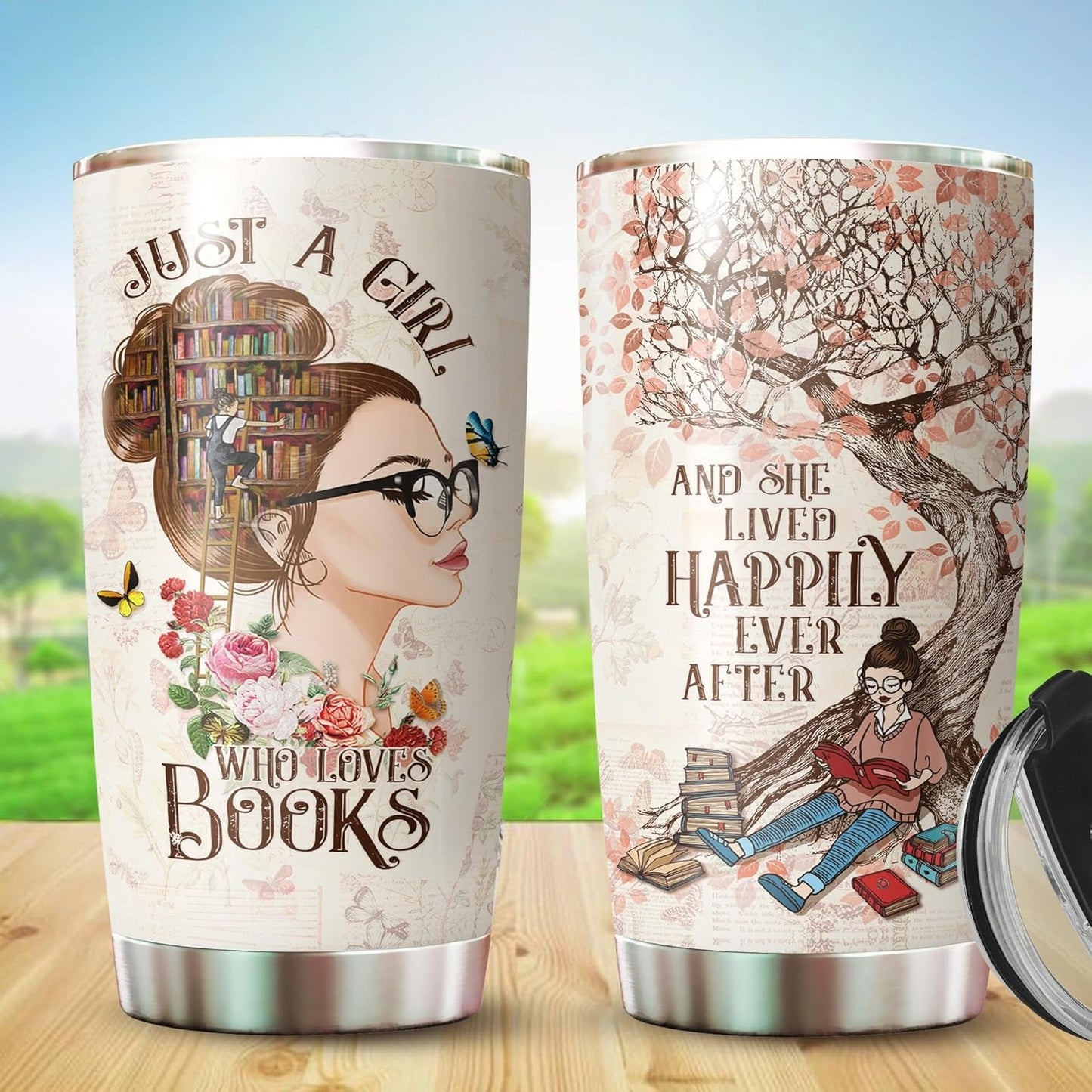 Book Lover Tumbler - Stainless Steel, 20 oz - Gifts for Women, Bookworms, Librarians