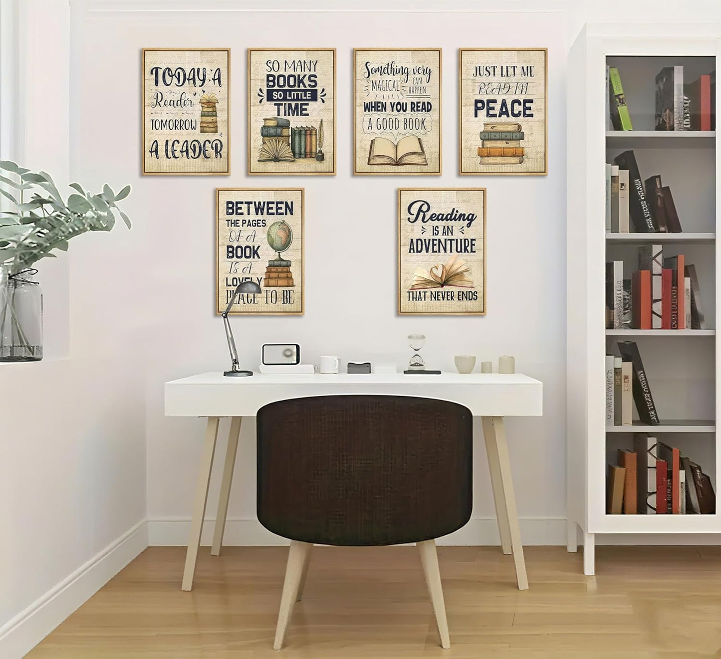 6Pcs Vintage Reading Comprehension Canvas Wall Art Retro Book Motivational Posters Prints Book Cover Wall Decor Pictures Artwork for Classroom Book Club Library Home Decoration 8''x10'' Unframed