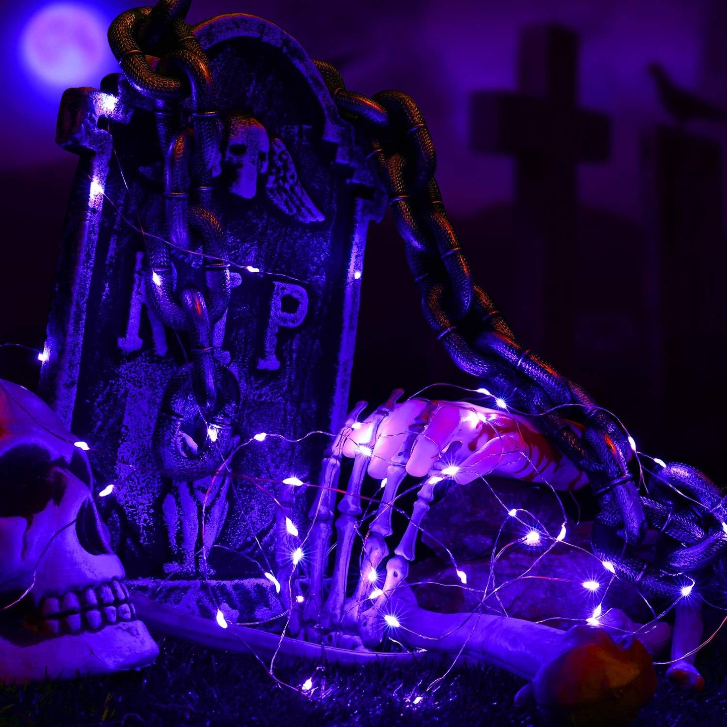 Brizled Purple Halloween Lights, 19.47ft 60 LED Purple Fairy Lights, Battery Powered Twinkle/Steady On Halloween String Lights Indoor Silver Wire Mini Starry Lights for Party, Xmas, Room Decor, 2 Pack