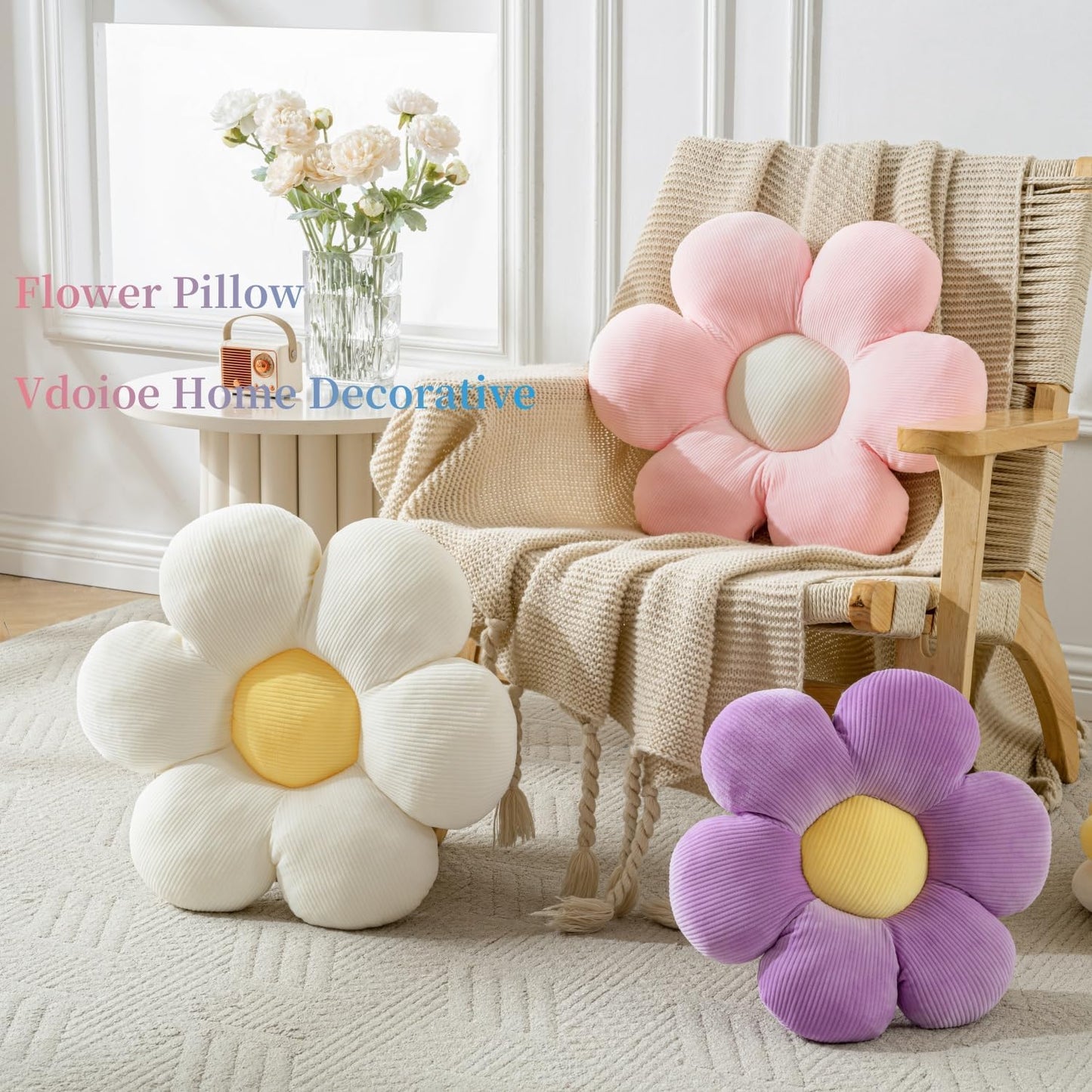 Flower Pillow Yellow Round Throw Pillows Cute Daisy Decorative Pillow for Bed, Sofa, Couch. Yellow Round Cushion Seating Home Decorative