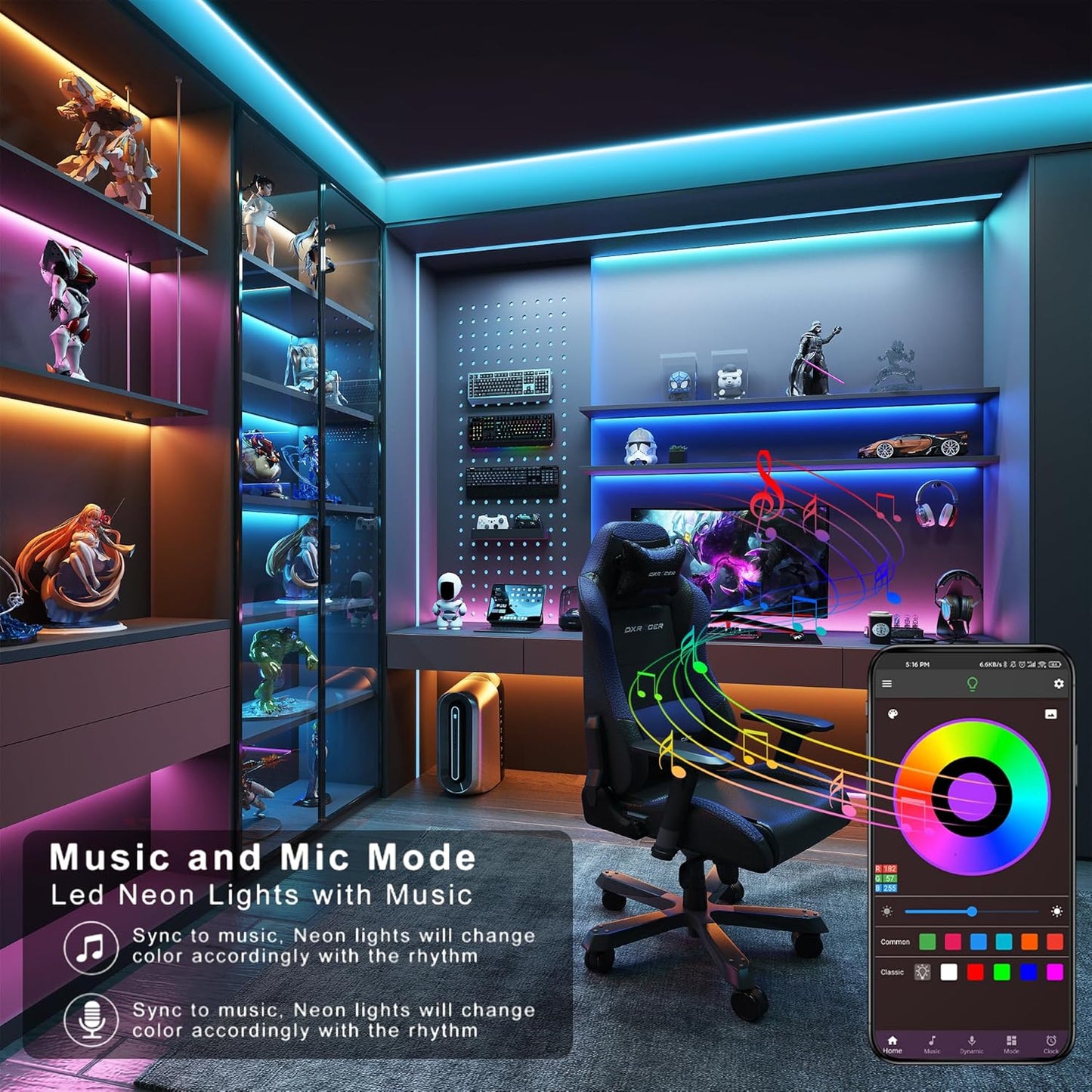 Led Lights for Bedroom 150 ft (2 Rolls of 75ft), Music Sync RGB Led Strip Lights with Remote App Control, Color Changing Led Lights for Room Home Kitchen Party Decor