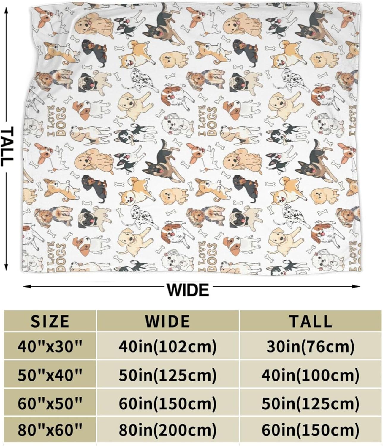 Throw Blanket, Soft Flannel Throw Blanket for Couch, Bed, Travel, Living Room & Home Decor, Cozy Lightweight Warm Fluffy Fuzzy Blankets for Adults Women Girls (50×40 Inch, I Love Dogs)