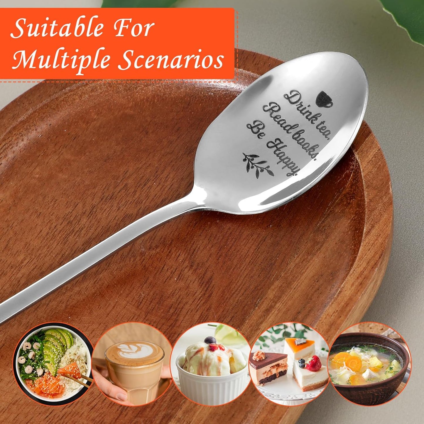 Drink Tea Read Books Spoon for Tea Lovers, Stainless Steel Tea Spoon for Loose Tea, Gifts for Tea Drinkers, Tea Accessories, Birthday Graduation Christmas Gifts for Women Men Engraved Spoons(Friend)