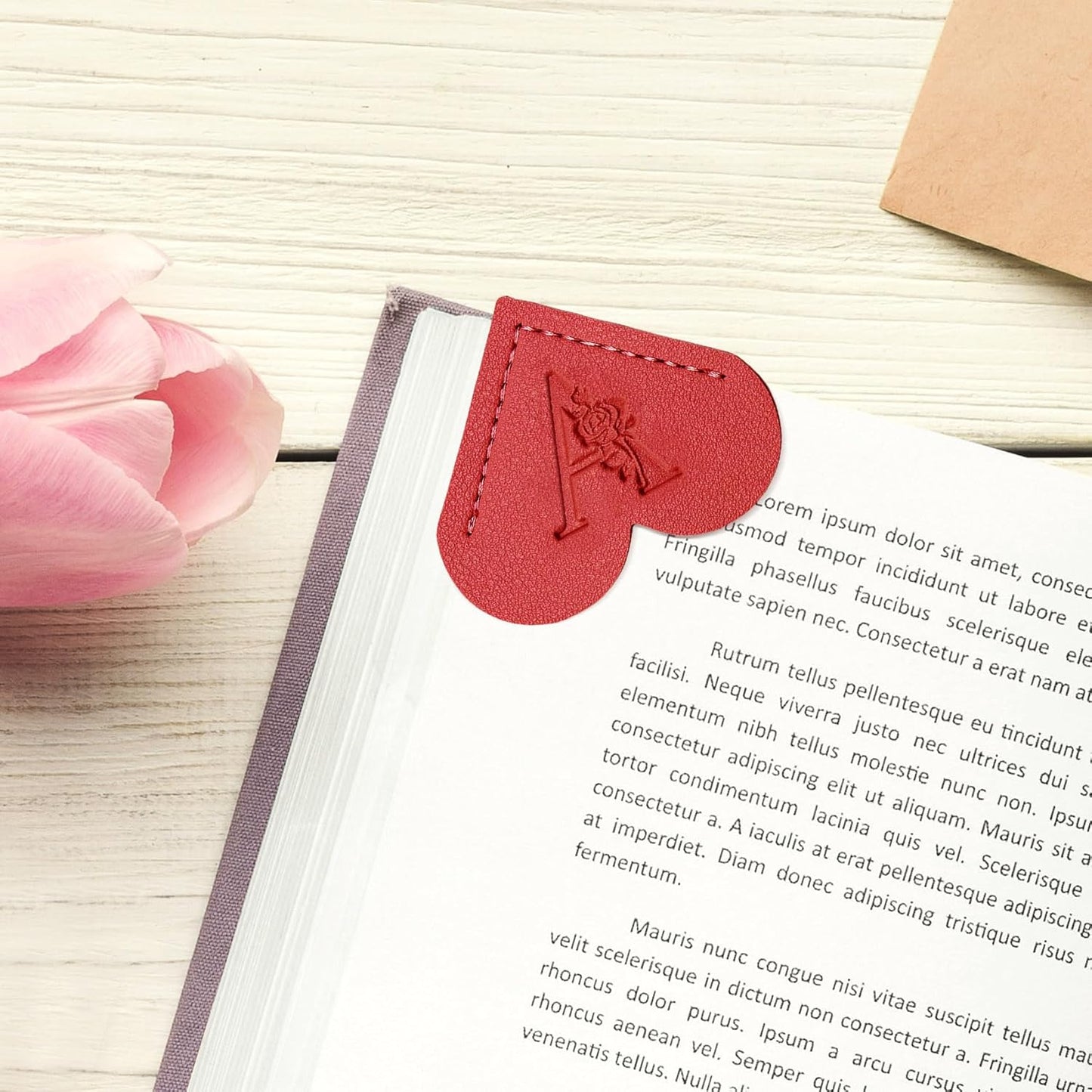 2Pcs Personalized Heart Leather Cute Bookmarks, Custom Initial Bookmarks Corner Book Mark Reading Accessories Christmas Small Gifts Stocking Stuffers for Women Readers Book Lovers Teachers, A
