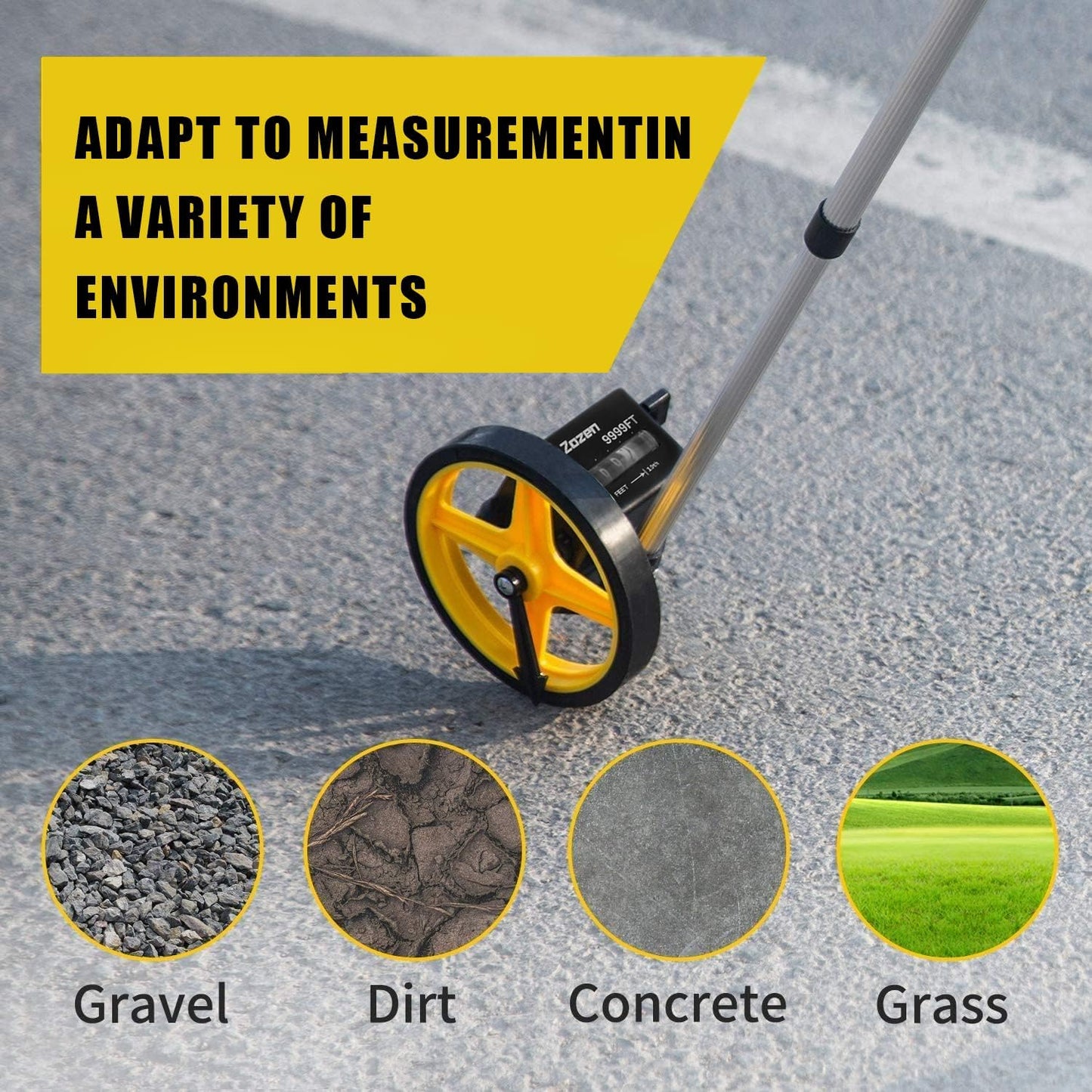 Zozen Measuring Wheel in Feet and Inches, 6-inch Measure Wheel - Telescopic/Mechanical/One Key to Reset/Starting Point Arrow and Cloth Carrying Bag, Measurement Up to 10,000Ft.