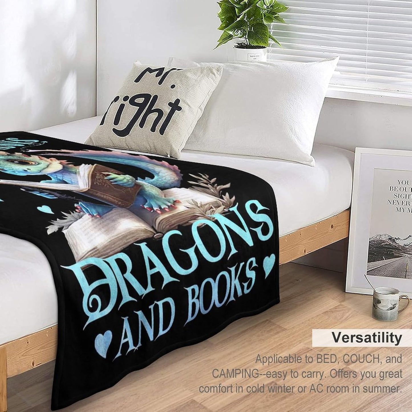 Just A Girl Who Love Dragons and Book Blanket Dragon Gifts for Girls Boys Woman Kids Reading Lover Throw Blankets Soft Blanket Warm Fleece Flannel Plush Blankets for Bed Sofa 40"x50"