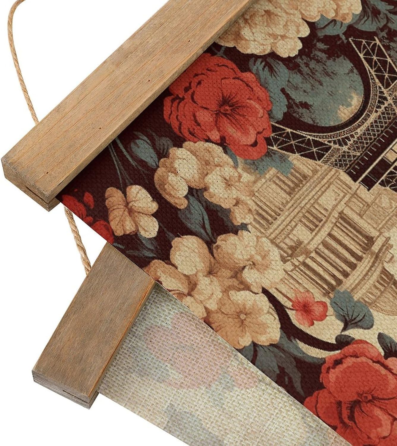Vintage Paris Vintage Floral Poster with Wooden Frame Personalized Linen Hanging Scroll Painting Rustic Wall Hanging Illustrative Modern Artwork Decor for Home Living Room Bedroom Office