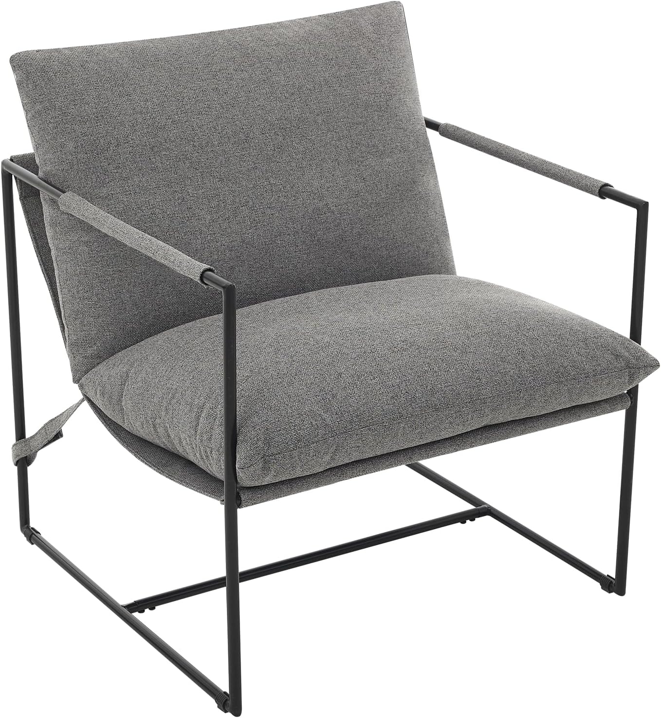 Sling Accent Chair for Living Room, Modern Metal Framed Cozy Armchair, Upholstered Living Room Chairs with Shredded Foam Cushioning, Lounge Chair for Bedroom, Living Room, Reading Room, Grey