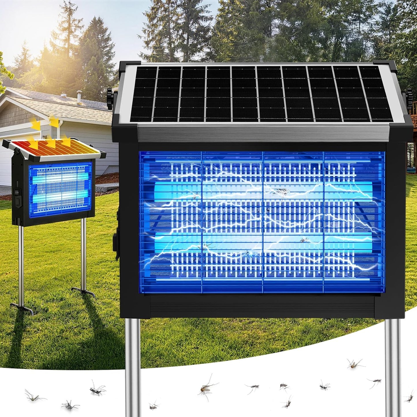 Solar Bug Zapper Outdoor, 4500V Solar Mosquito Zapper for Outdoor & Indoor, 1/2 Acre Coverage Cordless Rechargeable Electric Fly Zapper, IP66 Waterproof Mosquito Traps for Backyard, Patio, Camping