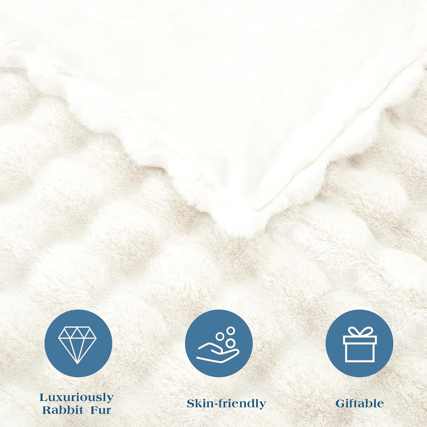 JONIYEAR Soft Fuzzy Bubble Faux Rabbit Fur Throw Blanket for Couch Chair 50" x 60", Reversible Textured Thick Warm Fluffy Blanket for Winter, Luxury Cozy Puffy Shaggy Comfy Furry Blankets, Cream White