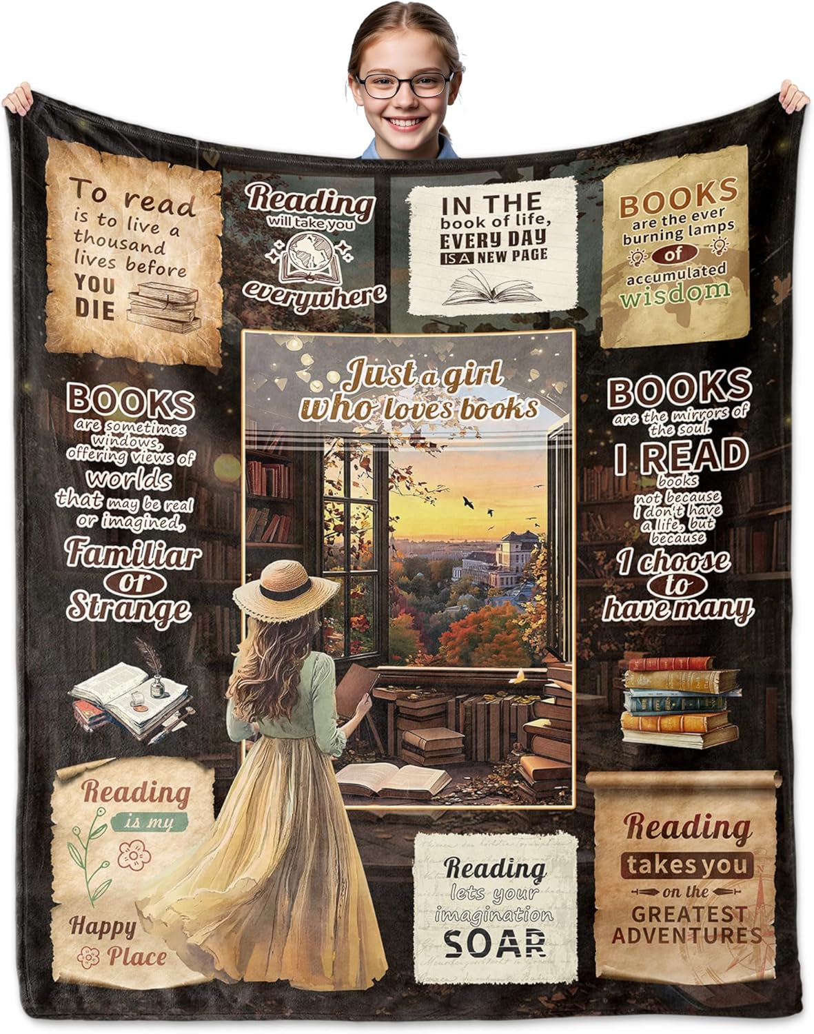 Book Lovers Gifts for Girl, Reading Gifts for Readers, Reader's Blankets 60"X 50", Book Club Gift for Bookish or Librarian, Bookworm Present on Birthday Christmas Day or Graduation