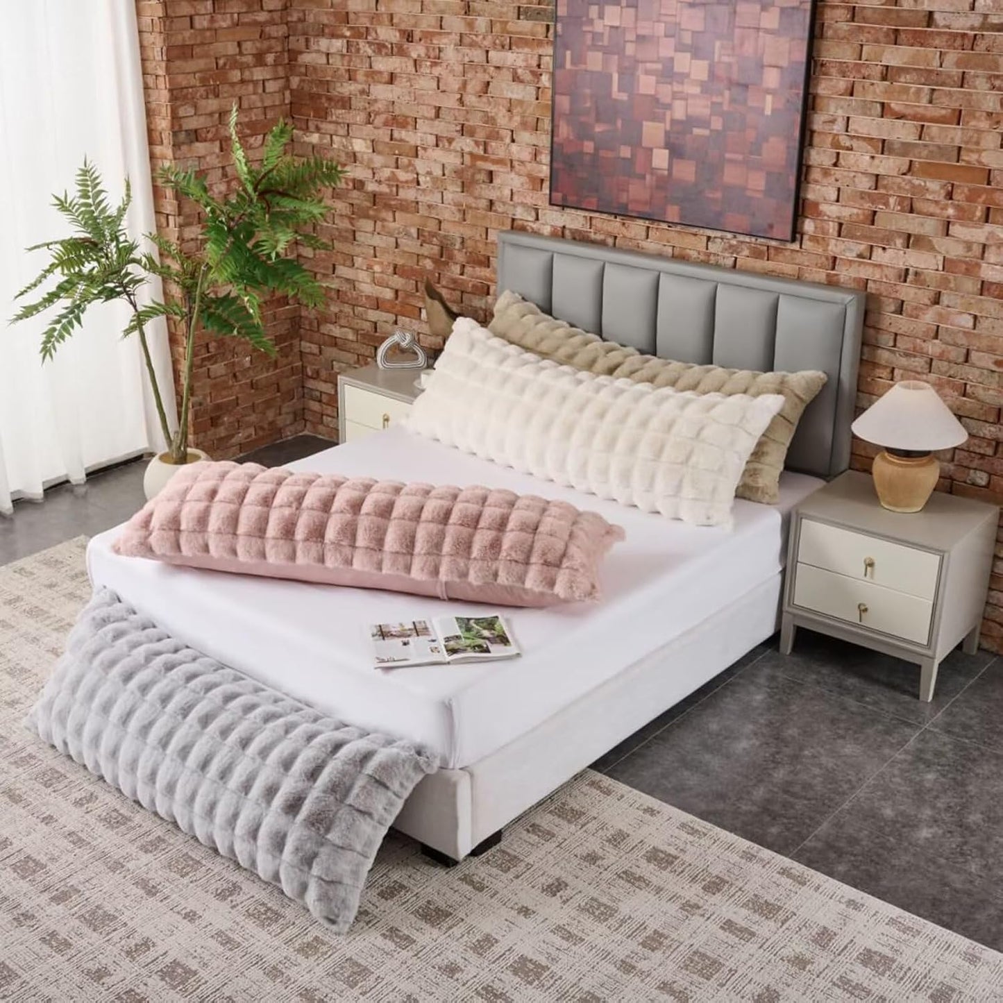 Luxury Shaggy Faux Fur Body Pillow,Fluffy Bed Pillow with Zipper Closure,Soft Decorative Plush Full Long Pillows,Fuzzy Hug Pillow for Living Room Side Sleeper & Pregnancy 20"x54" Grey Chocolate