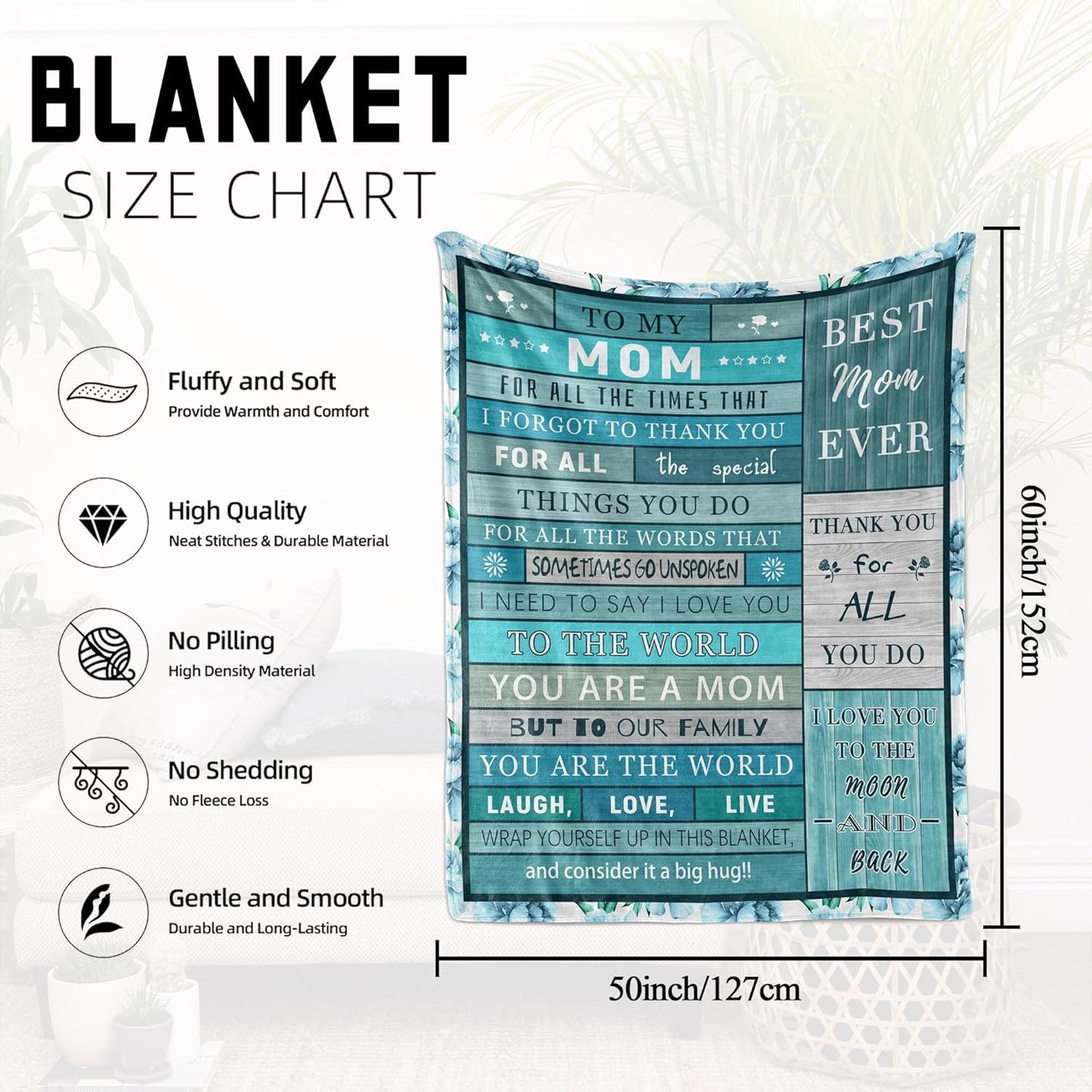 Birthday Gifts for Mom, Mom Blanket Soft Flannel Mama Blanket for Women Wife Grandma Mothers Day Anniversary from Daughter Son 50" x 60" Blue