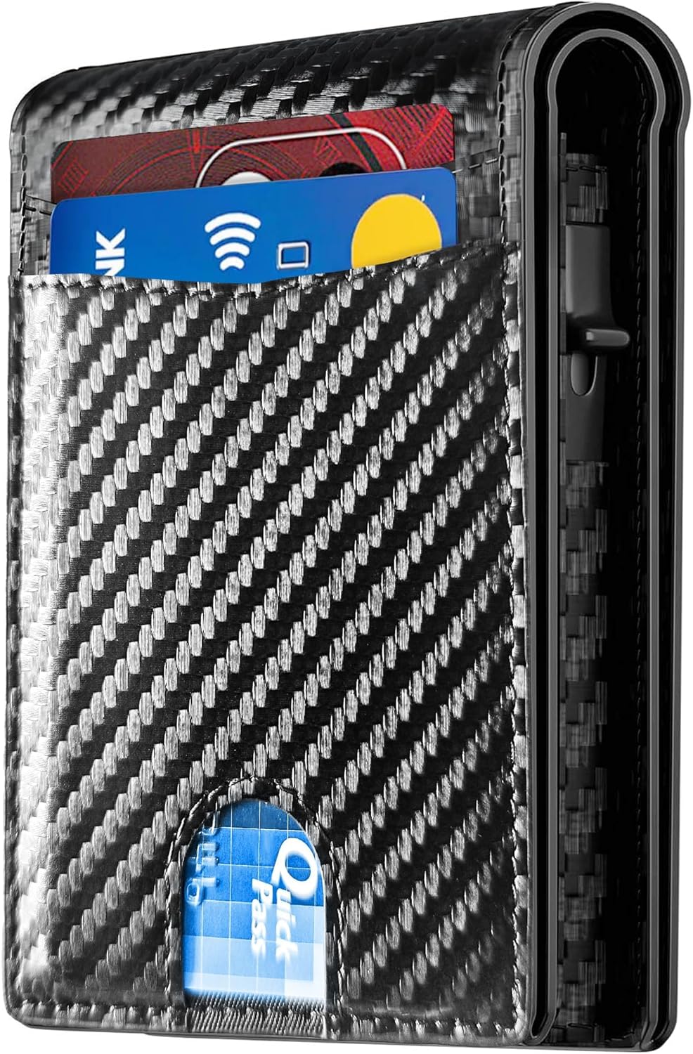 2026 Wallet for Men - RFID Blocking [Functional & Practical] Bifold Slim Minimalist Credit Card Holder Pop Up Wallet Metal Case with Cash Slot, Front Pocket with ID Window, Gift Boxed (Carbon Fiber)