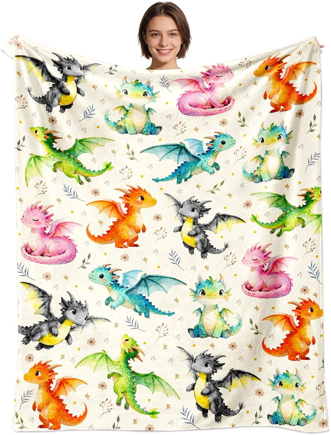 Dragon Blanket Gifts for Boys Girls Kids Dragon Lovers Plush Cozy Flannel Cute Dragons Throw Blanket Funny Animal Dragons Themed Stuff Birthday Bed Room Decor Travel 50" x 40"