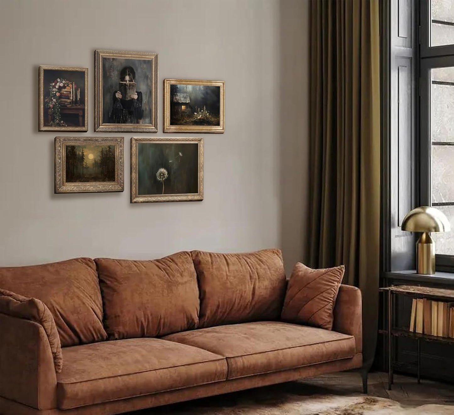5pcs Dark Academia Canvas Wall Art Victorian Woman Reading Canva Posters Antique dandelion Oil Pictures Vintage Flower Book Prints Moody Books Still Life Painting Gothic Rustic Home Wall Decor (16L''x12W''poster)