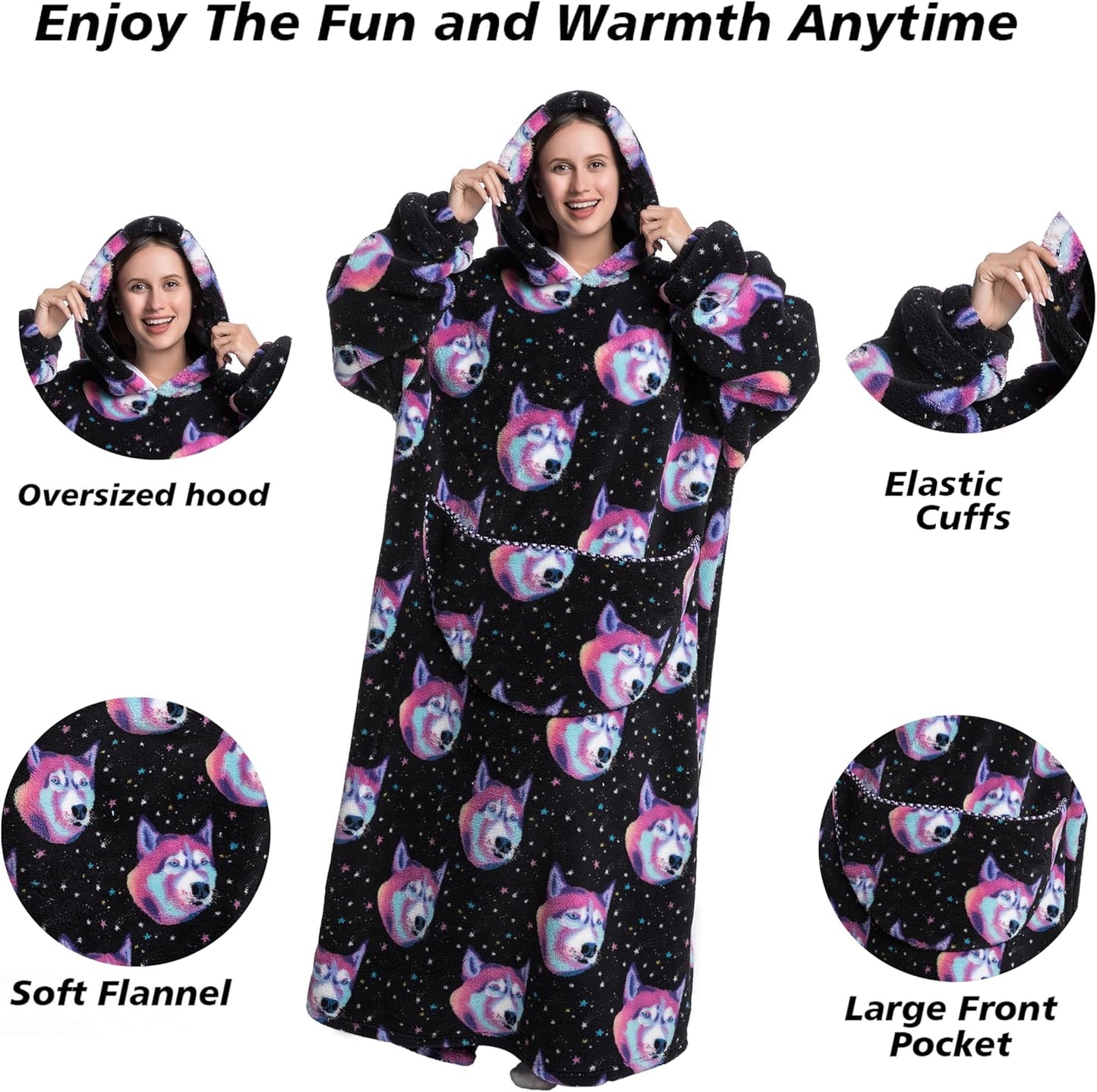 Blanket Hoodie, Long Hooded Blanket Sweatshirt as Birthday Gifts for Women Men, Long Wearable Blanket for Women Men.