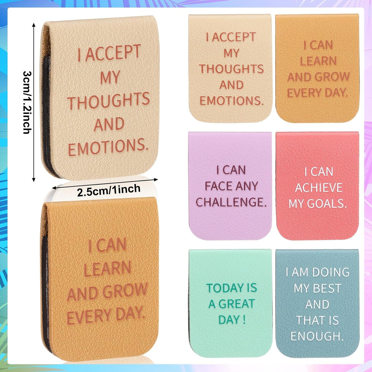 Faccito 6 Pieces Back to School Magnetic Leather Bookmark Inspirational Motivational Bookmark Encouraging Page Clip for Affirmations for Book Lovers Positive Gift School Office Supplies