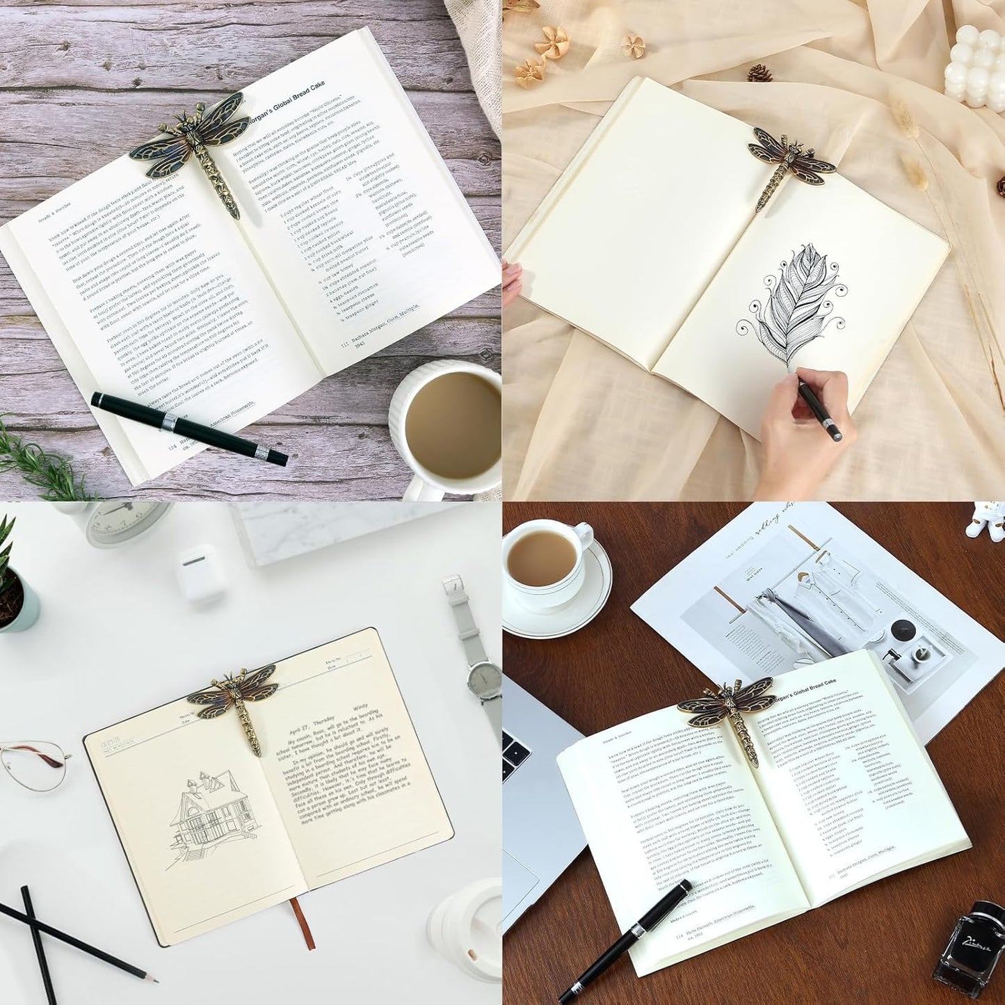 LOVME Metal Book Clips, Page Holder Journal Clips to Hold Journal Open While Reading and Free Your Hands, Metal Bookmark, Vintage Gifts for Book Lovers, Readers, Writers, Dragonfly Design