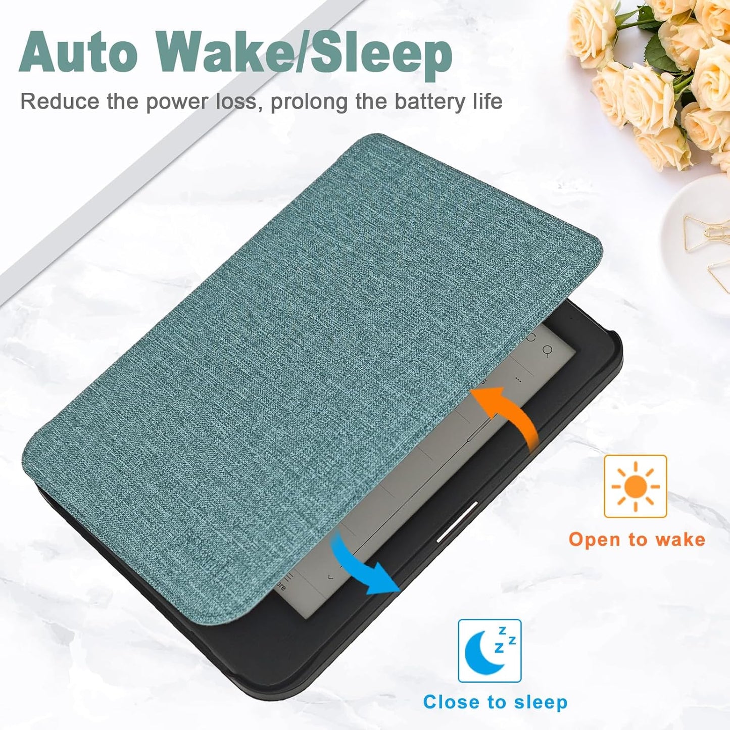 Case for Kobo Clara Slim Lightweight Premium PU Leather 6 Inch Cover with Auto Sleep/Wake, Agave Green