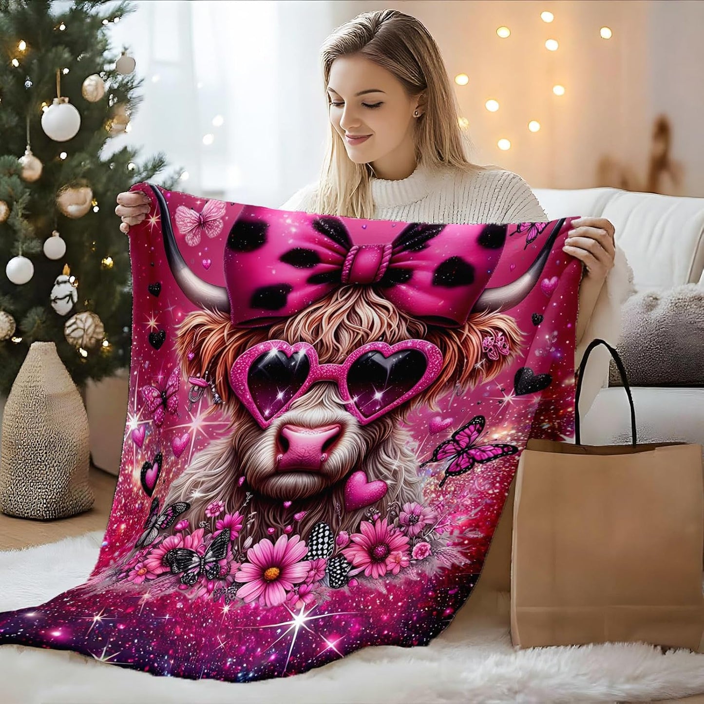 Kids Blanket for Girls Highland Cow Blankets Cow Theme Gift, Cute Cozy Soft 60 x 50 Inches Flannel Throws for Bed Travel Sofa Living Room Decor
