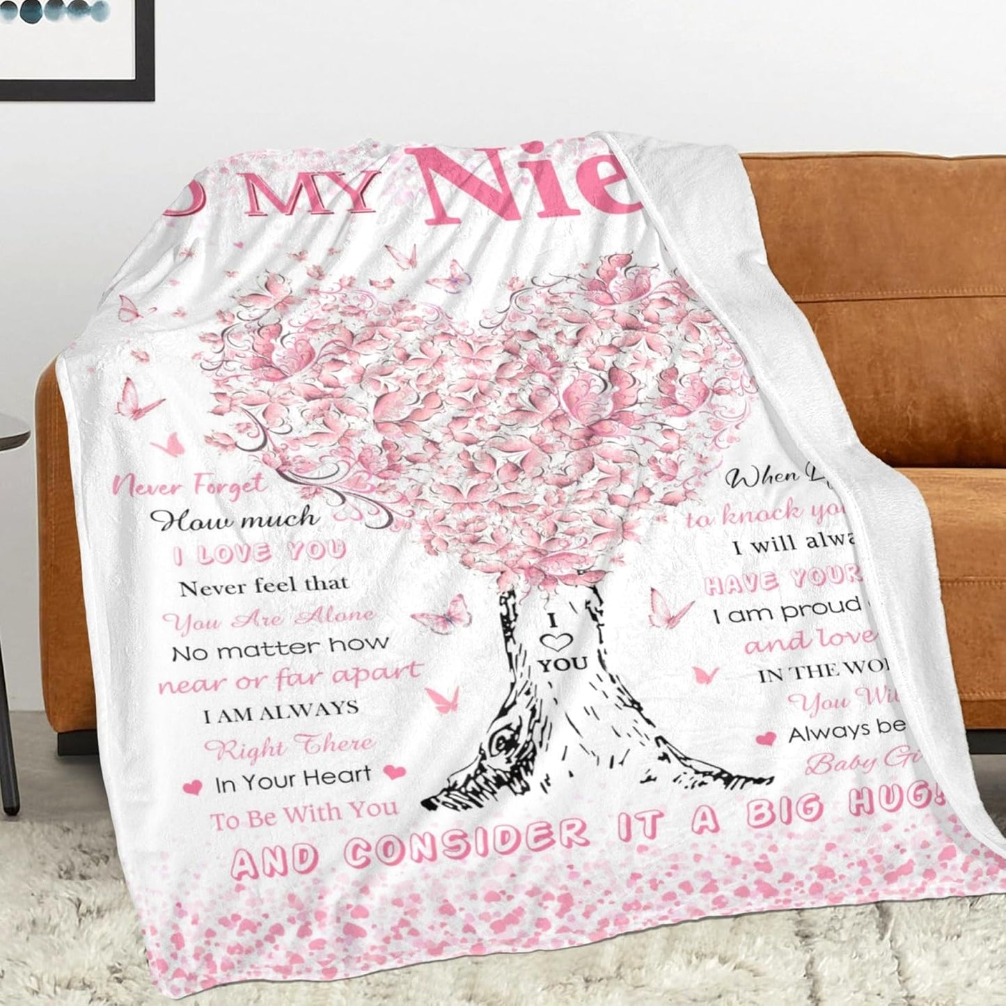 Niece Gifts from Aunt Uncle, Birthday Gifts for Niece, Unique Pink Heart Tree Girls Throw Blanket Gifts for Graduation Christmas Wedding Quinceanera, Super Soft Warm Blankets 60"X50" to My Best Niece