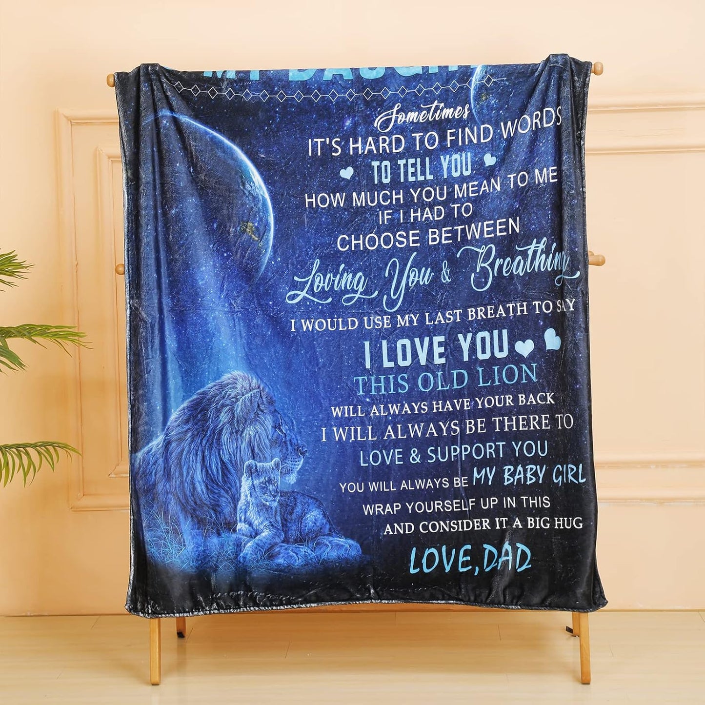 to My Daughter Blanket from Dad Daughter Gift Lion Father Throw Blanket Gift Super Soft Cozy Flannel Blanket for Bed Sofa Birthday Christmas Thanksgiving (to Daughter,dad, 50x40)