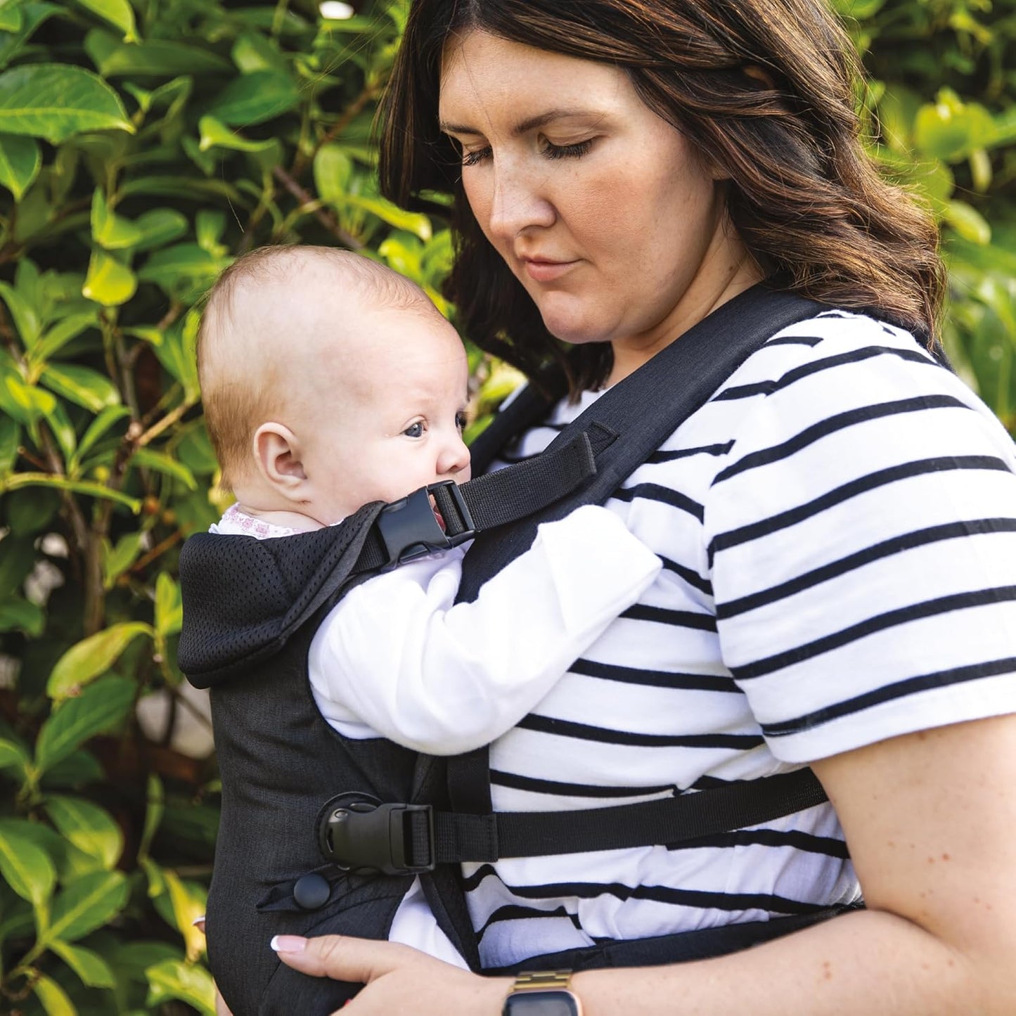 Nuby Baby Carrier with 3 Carry Positions, Adjustable Leg Support for “M” Position, Padded Shoulder Straps & Waist Belt – Lightweight, Comfortable & Secure Inward, Outward & Back Carry Option, Black
